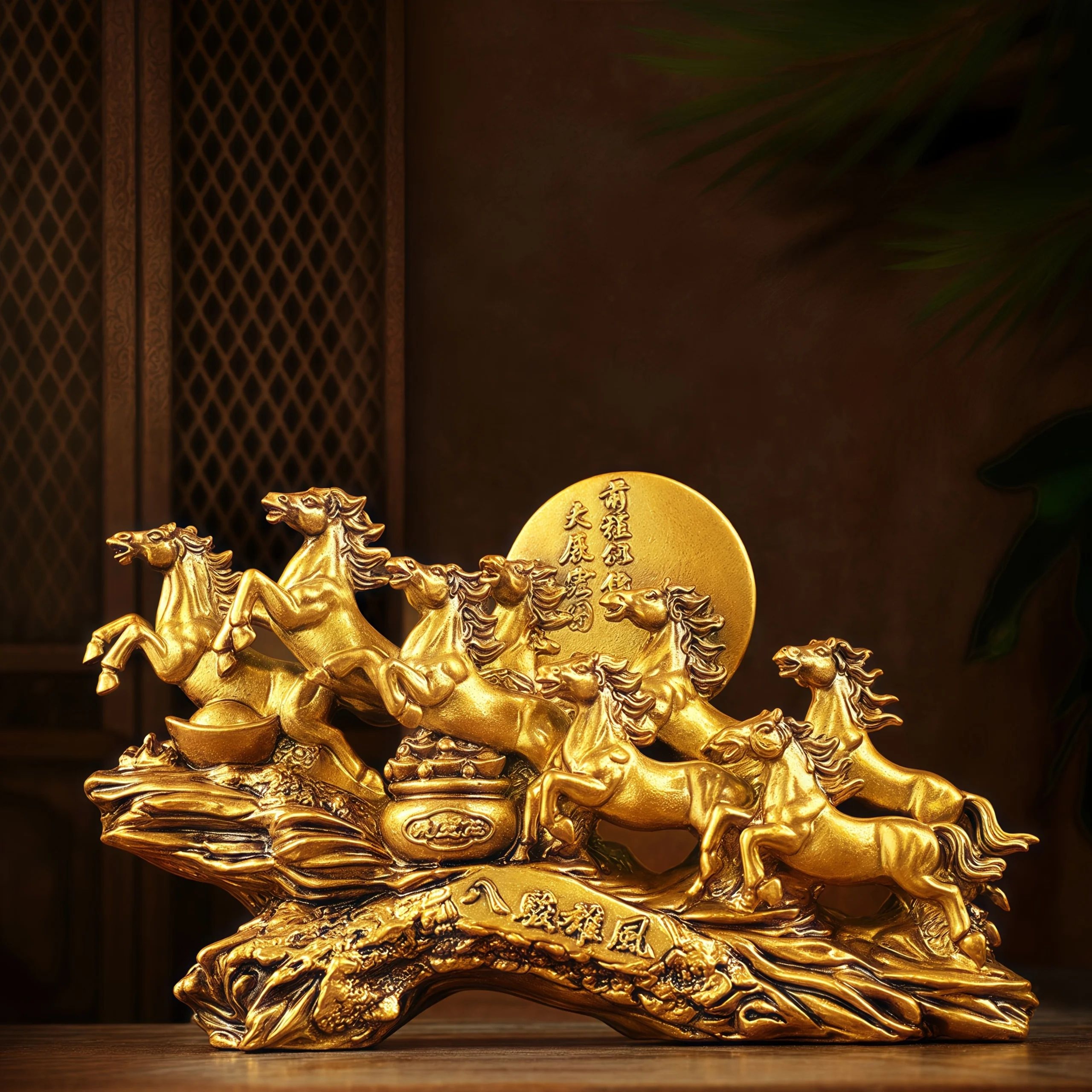 Eight Horses Feng Shui Resin Sculpture  Lucky Wealth Desk  Home Decor Figurine 0