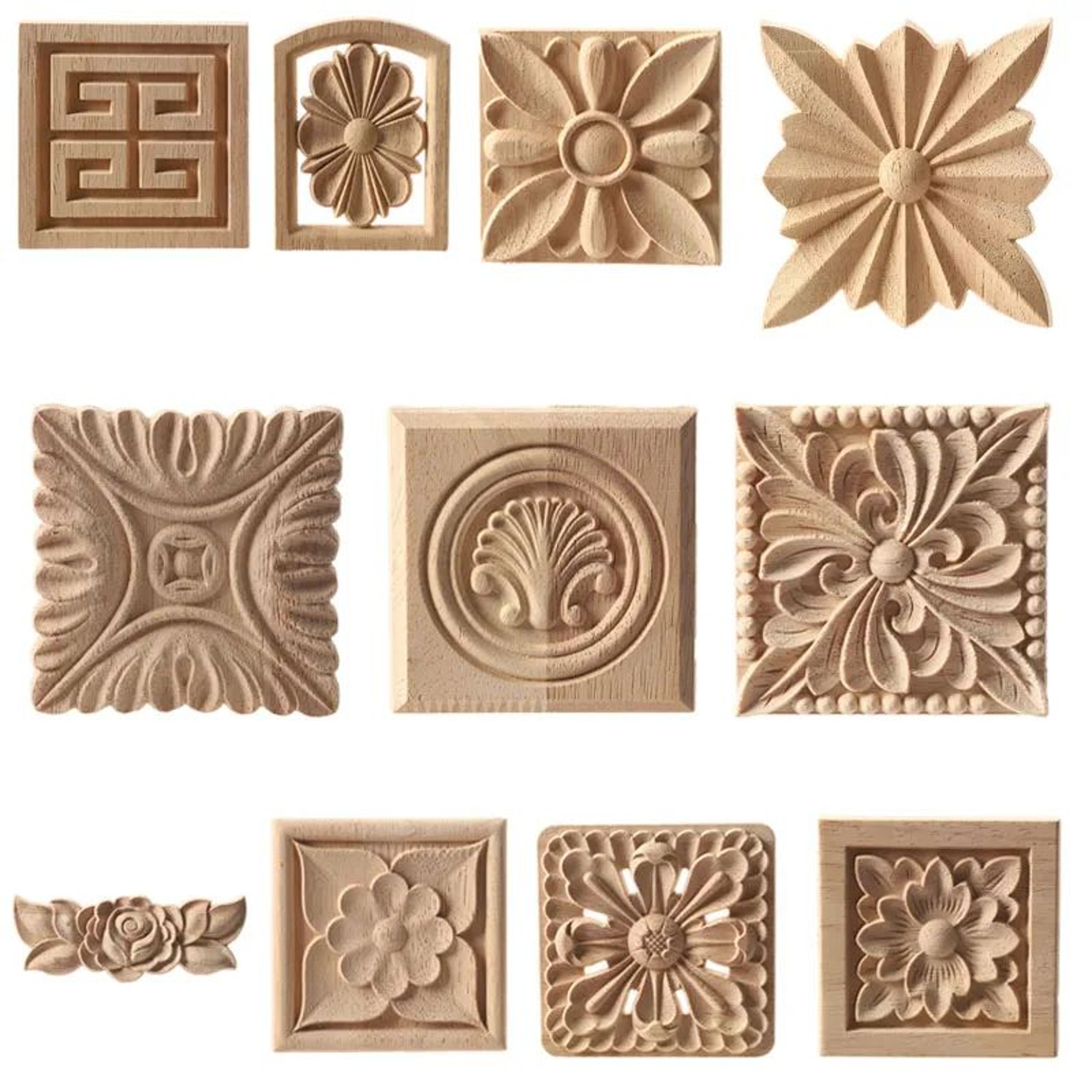 European Carved Wood Corner Applique  Unpainted Floral Furniture Decal For Vintage Home Decor 0