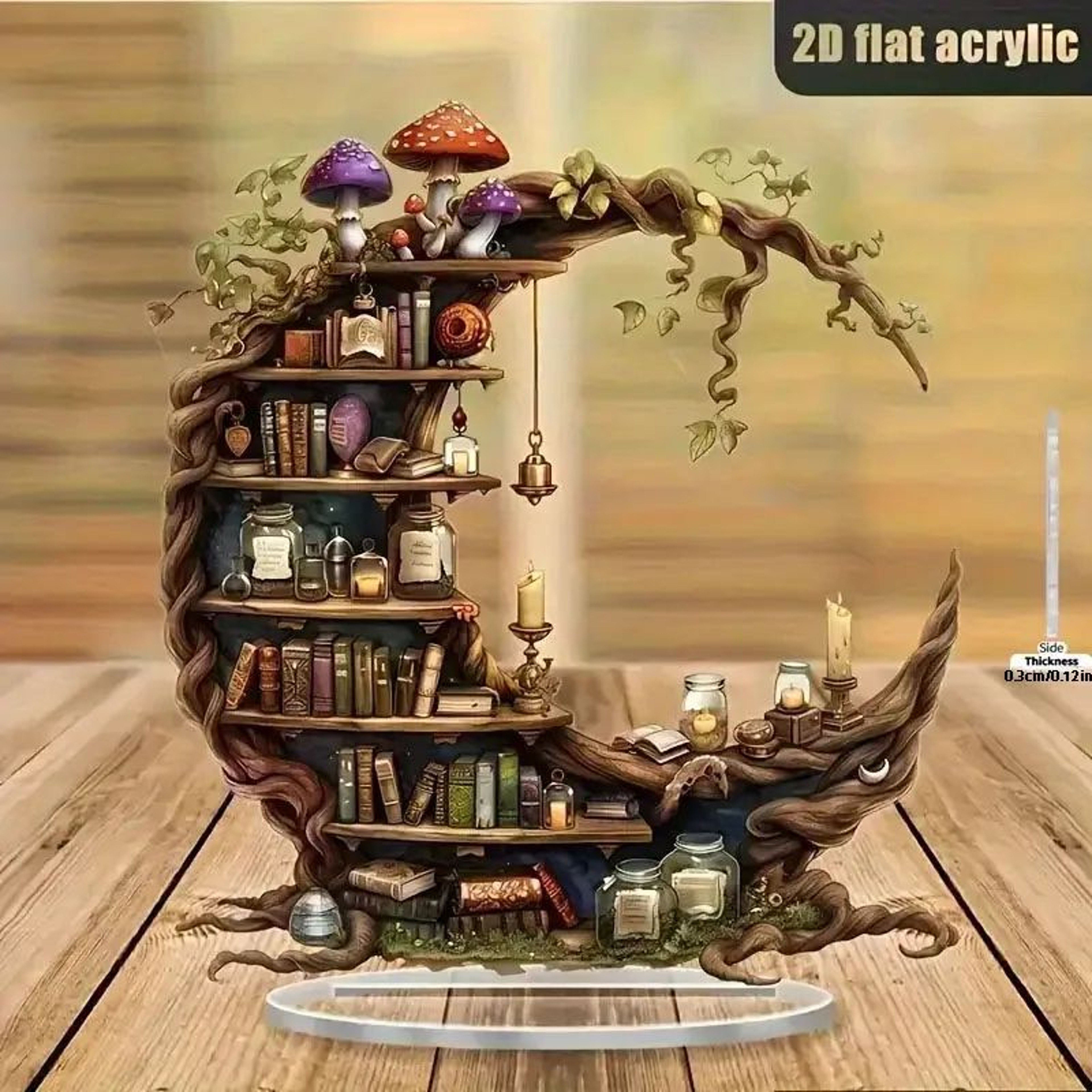 Bohemian Moon Acrylic Bookshelf Decor  2D Crystal Shelf With Fairy Light Display For Desktop Stylin 6