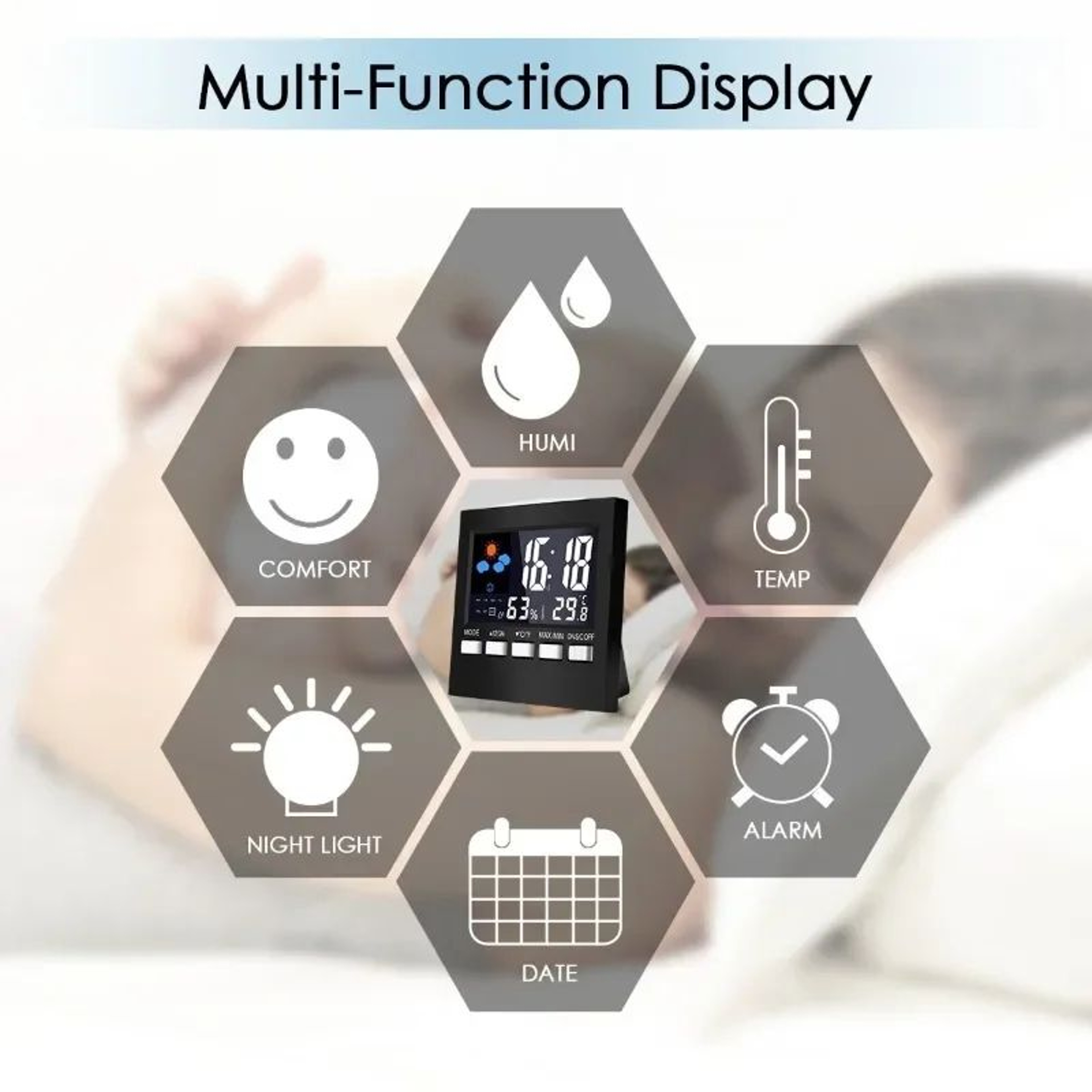 Smart Weather Forecast Station Clock  LCD Temperature Humidity Monitor With Alarm  Voice Control 5