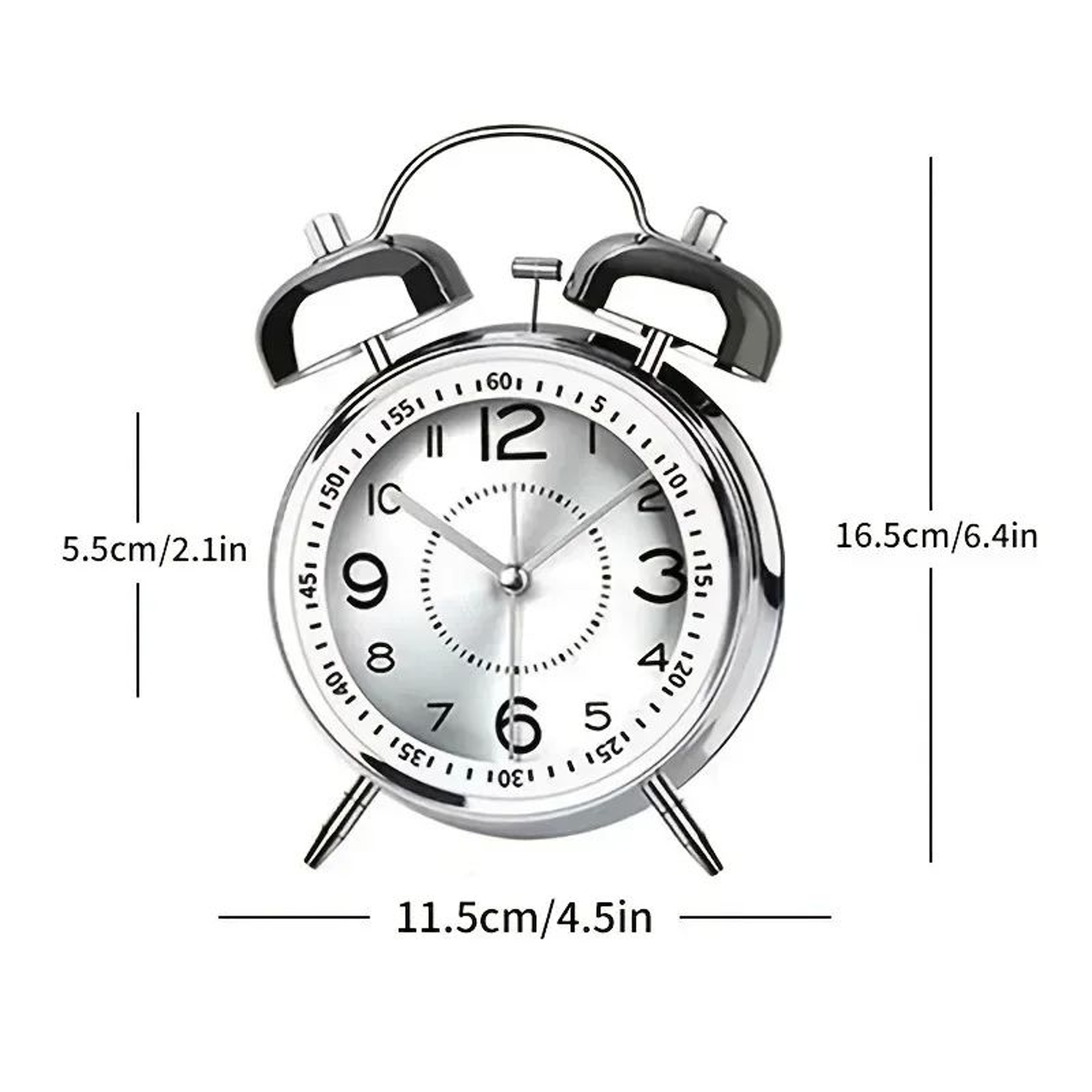 Classic Twin Bell Alarm Clock With Night Light  Loud Metal Desk Clock For Bedroom  Bedside 5