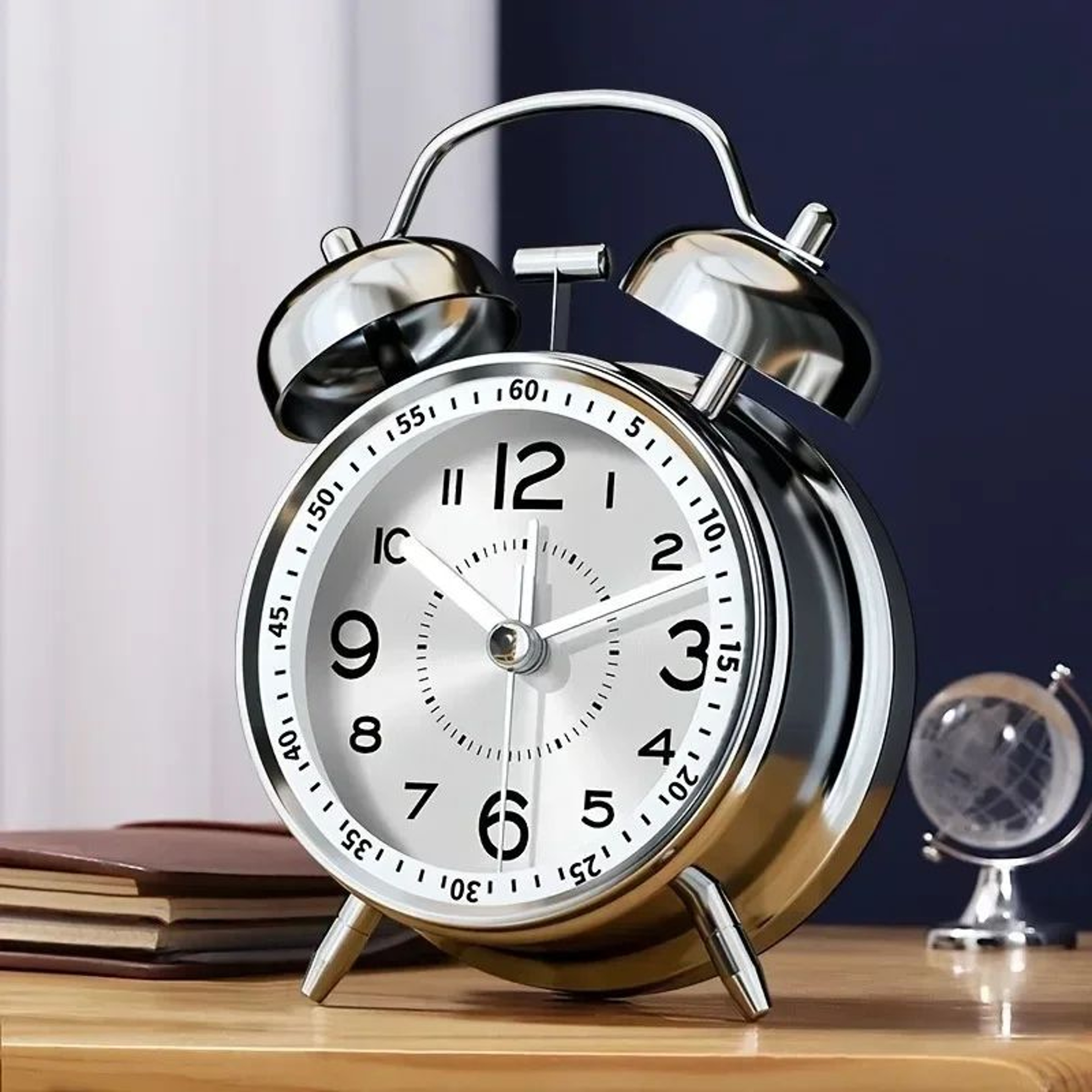 Classic Twin Bell Alarm Clock With Night Light  Loud Metal Desk Clock For Bedroom  Bedside 0