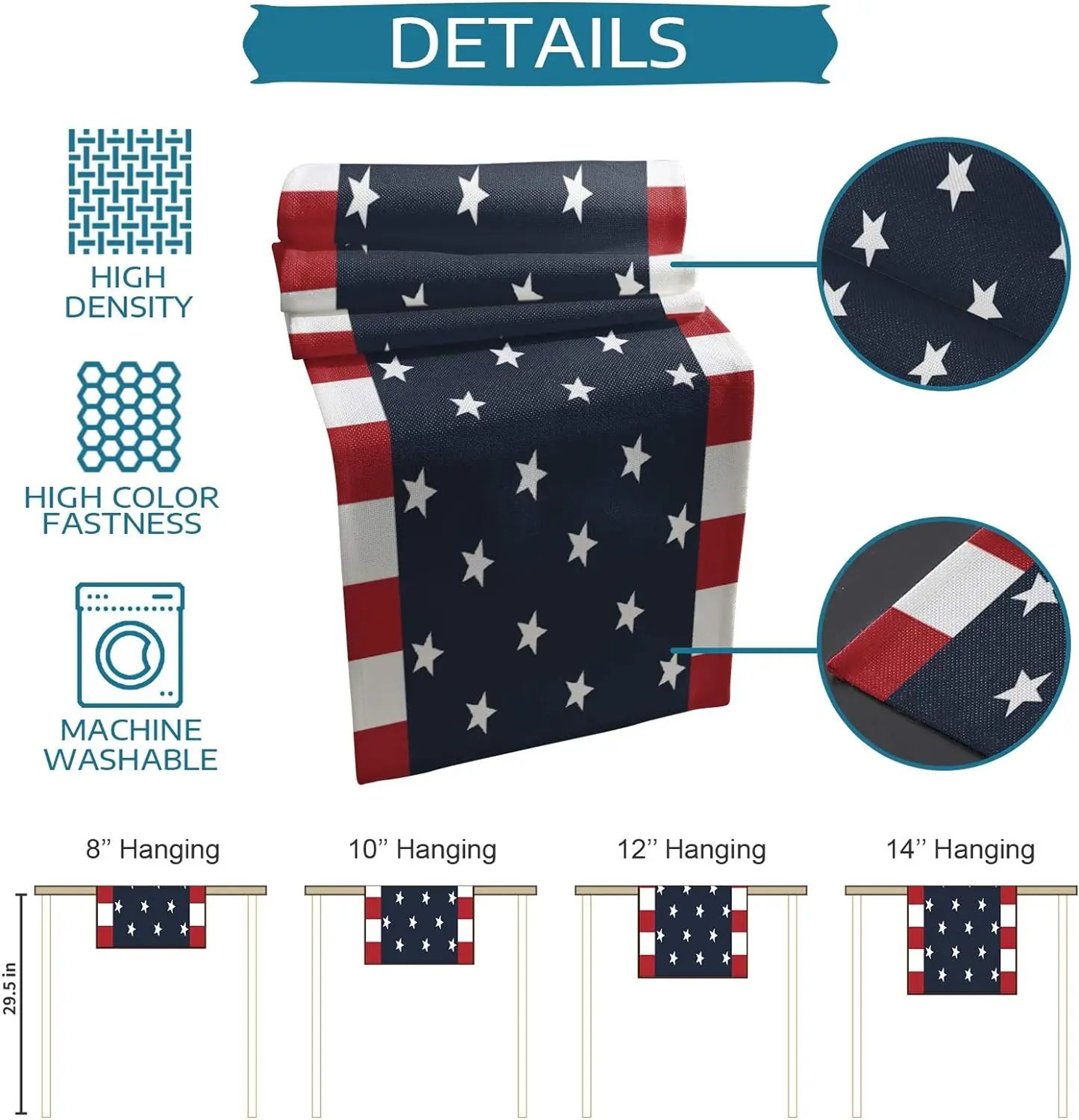 4th Of July Linen Table Runner  Independence Day Farmhouse Holiday Dining Decor 4