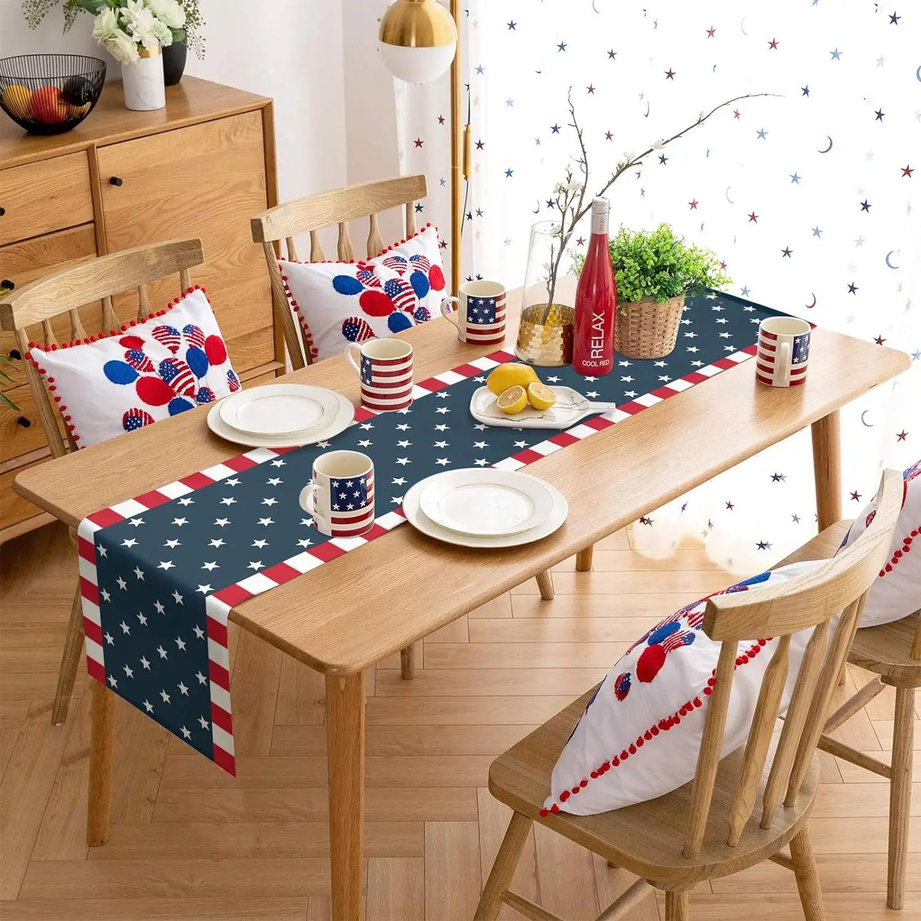 4th Of July Linen Table Runner  Independence Day Farmhouse Holiday Dining Decor 5
