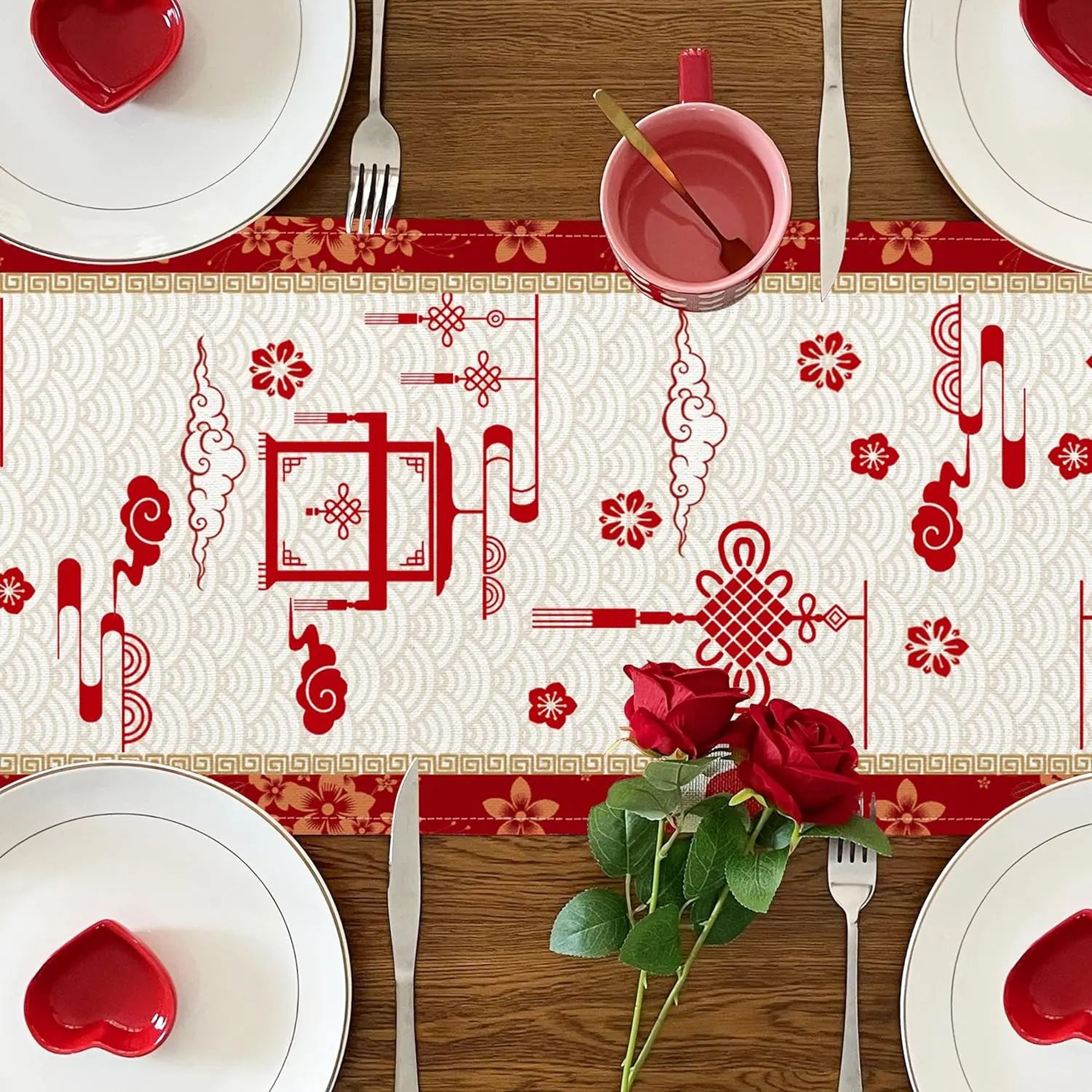 Chinese New Year Dragon Linen Table Runner  Spring Festival Dining Decor 2