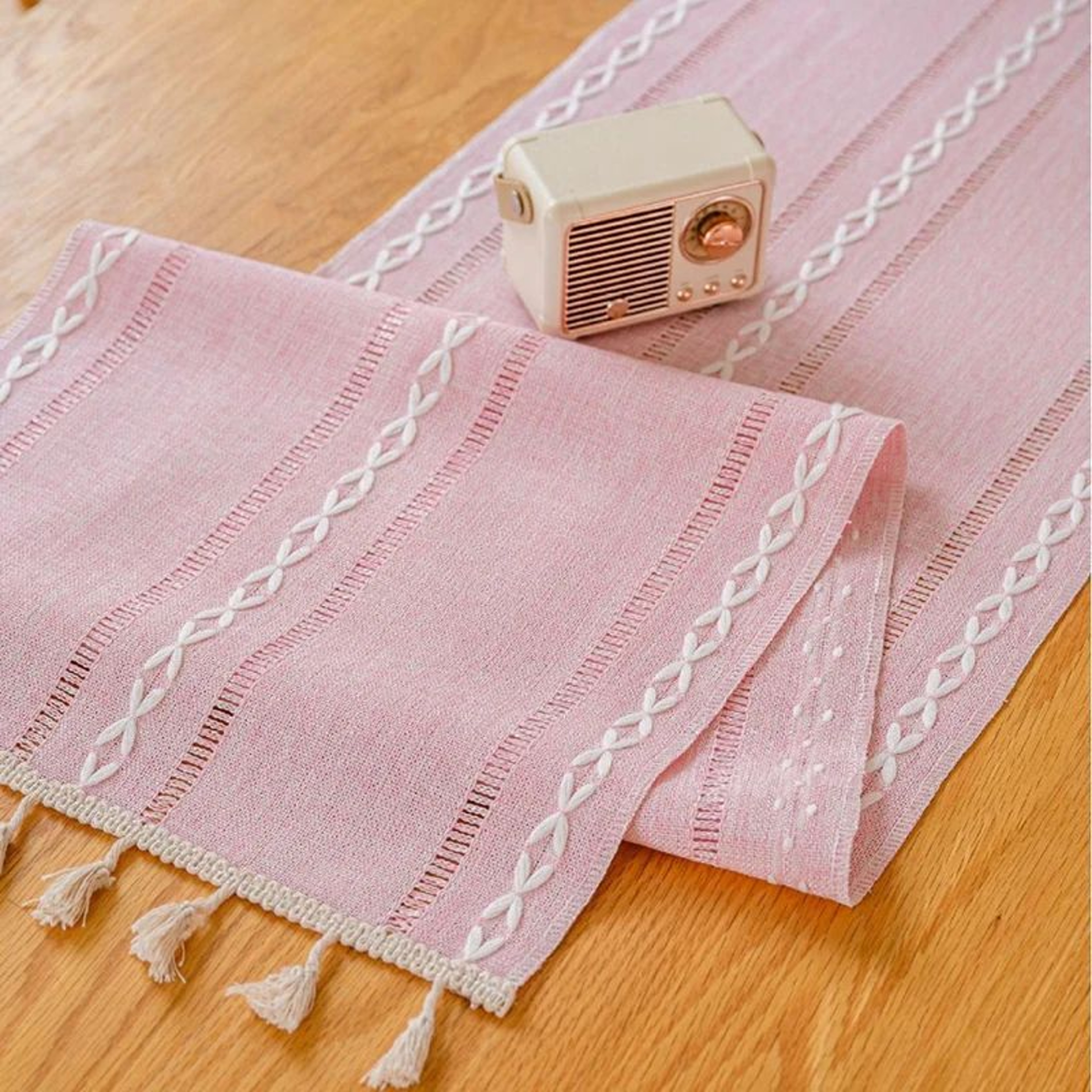 Boho Table Runner With Tassels  Farmhouse Rustic Braided Cotton Linen Dining Table Decor 10