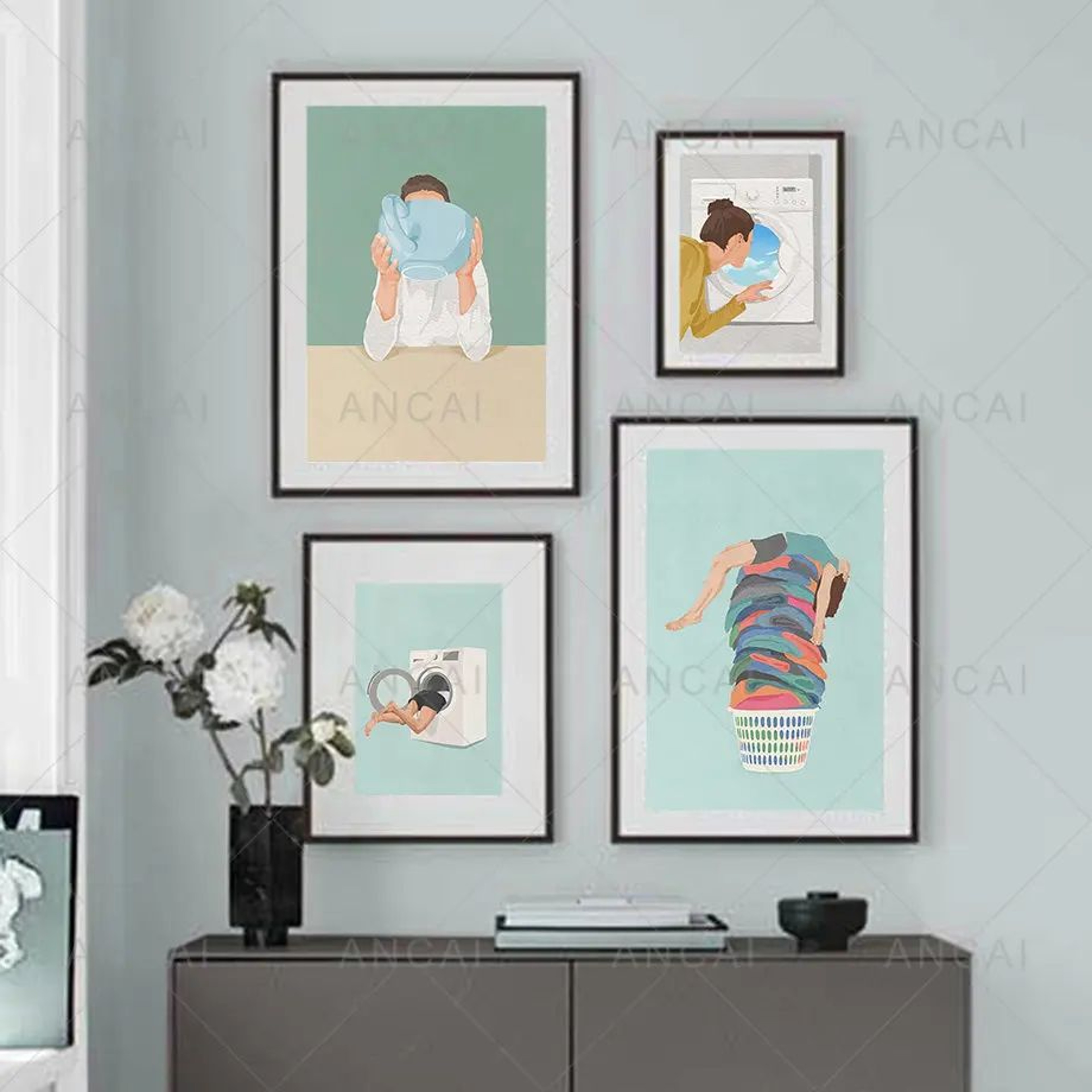 Laundry Girl Canvas Wall Art  Nordic Bathroom Poster Print Home Decor 2
