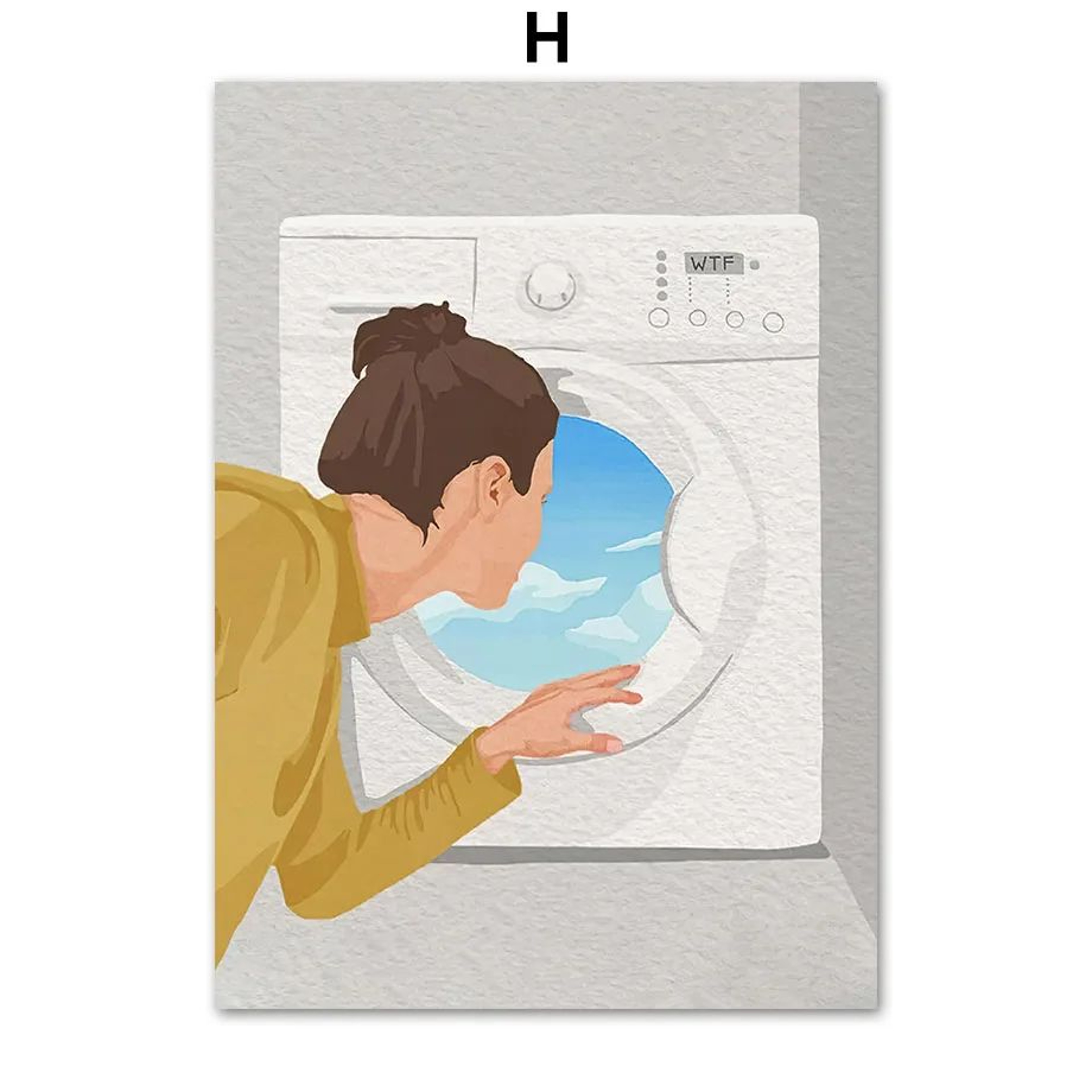 Laundry Girl Canvas Wall Art  Nordic Bathroom Poster Print Home Decor 12
