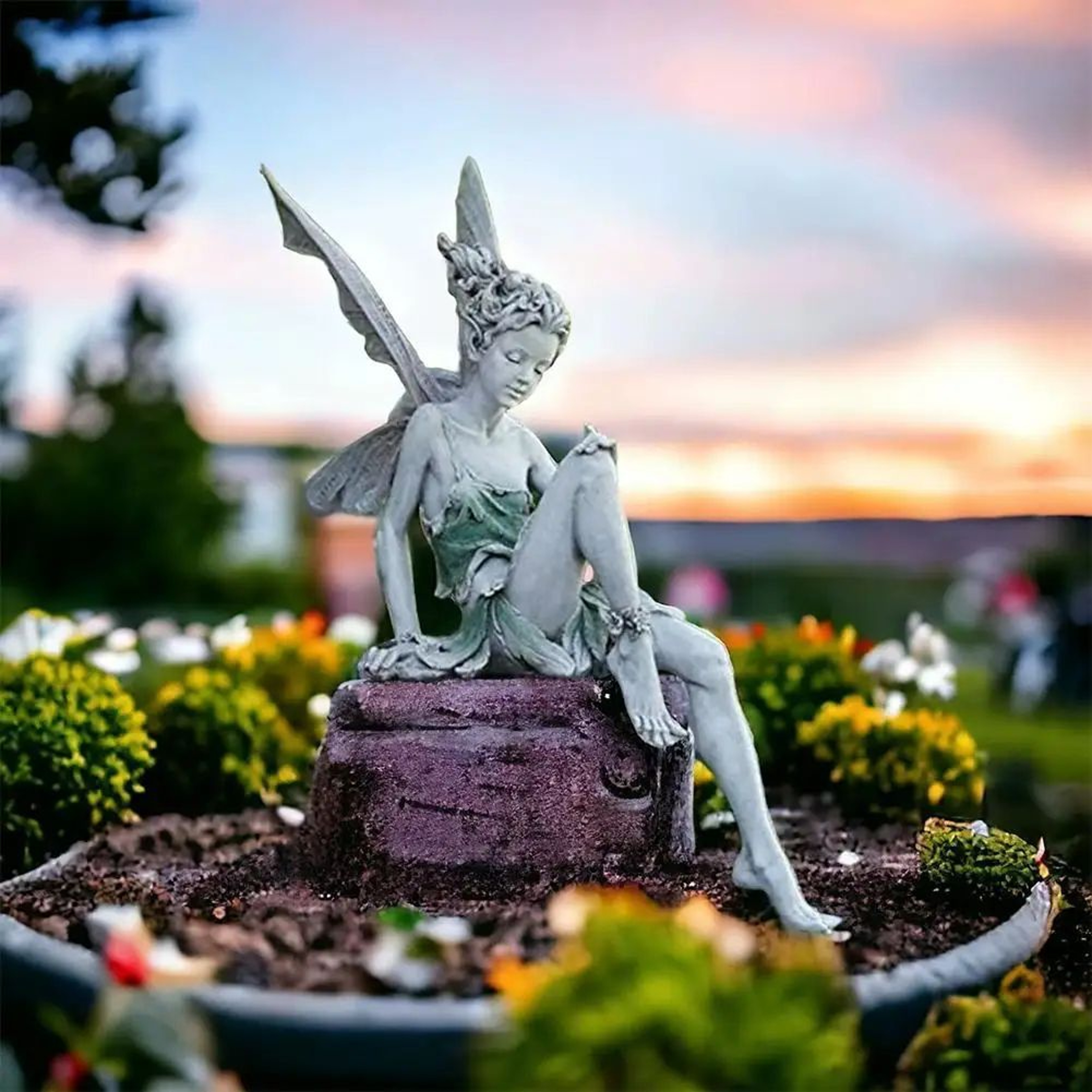 Flute Playing Fairy Garden Statue  Angel Resin Outdoor Lawn Sculpture Decor 1