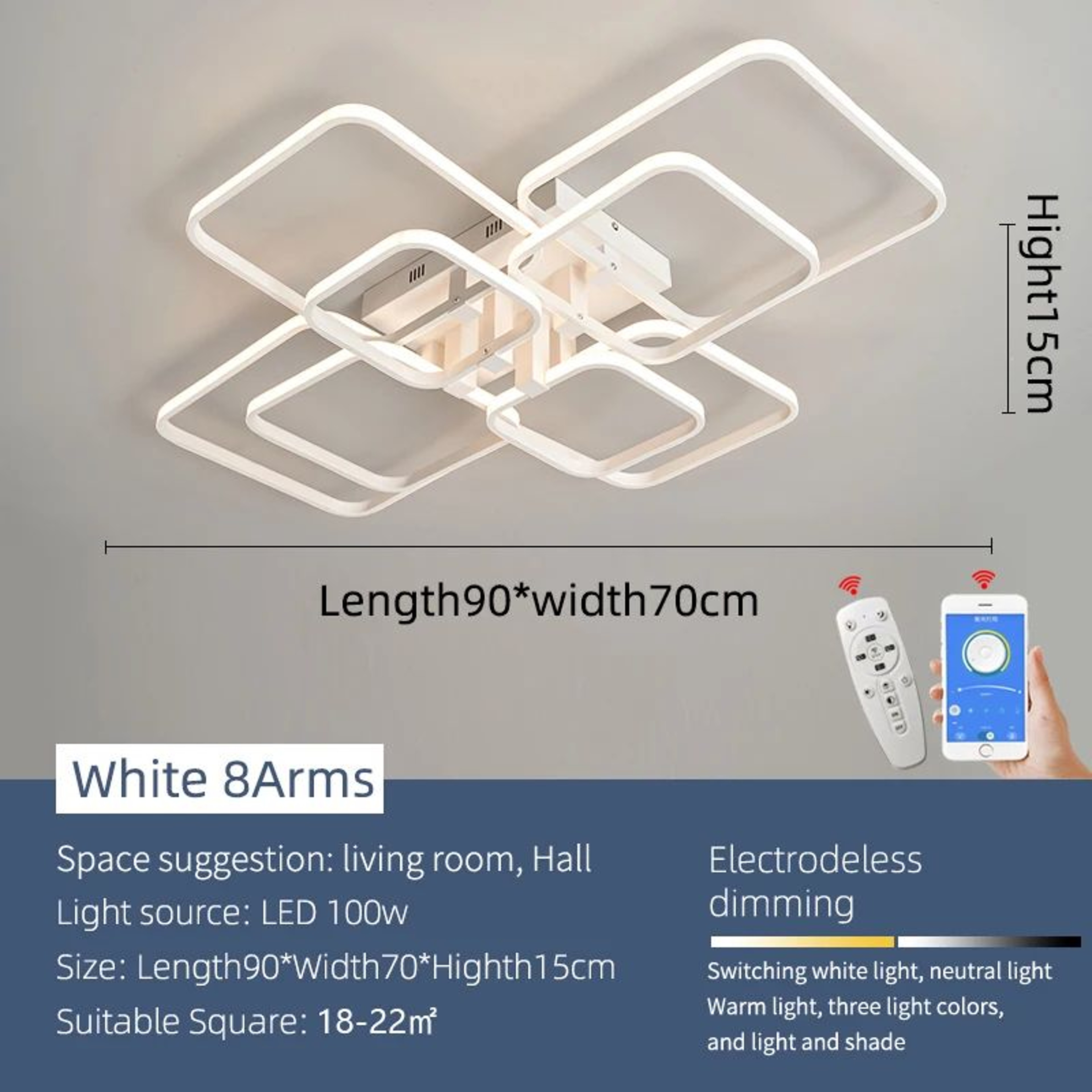Modern Dimmable LED Chandelier Ceiling Light With Remote  App Control  Black  White Acrylic Aluminu 17