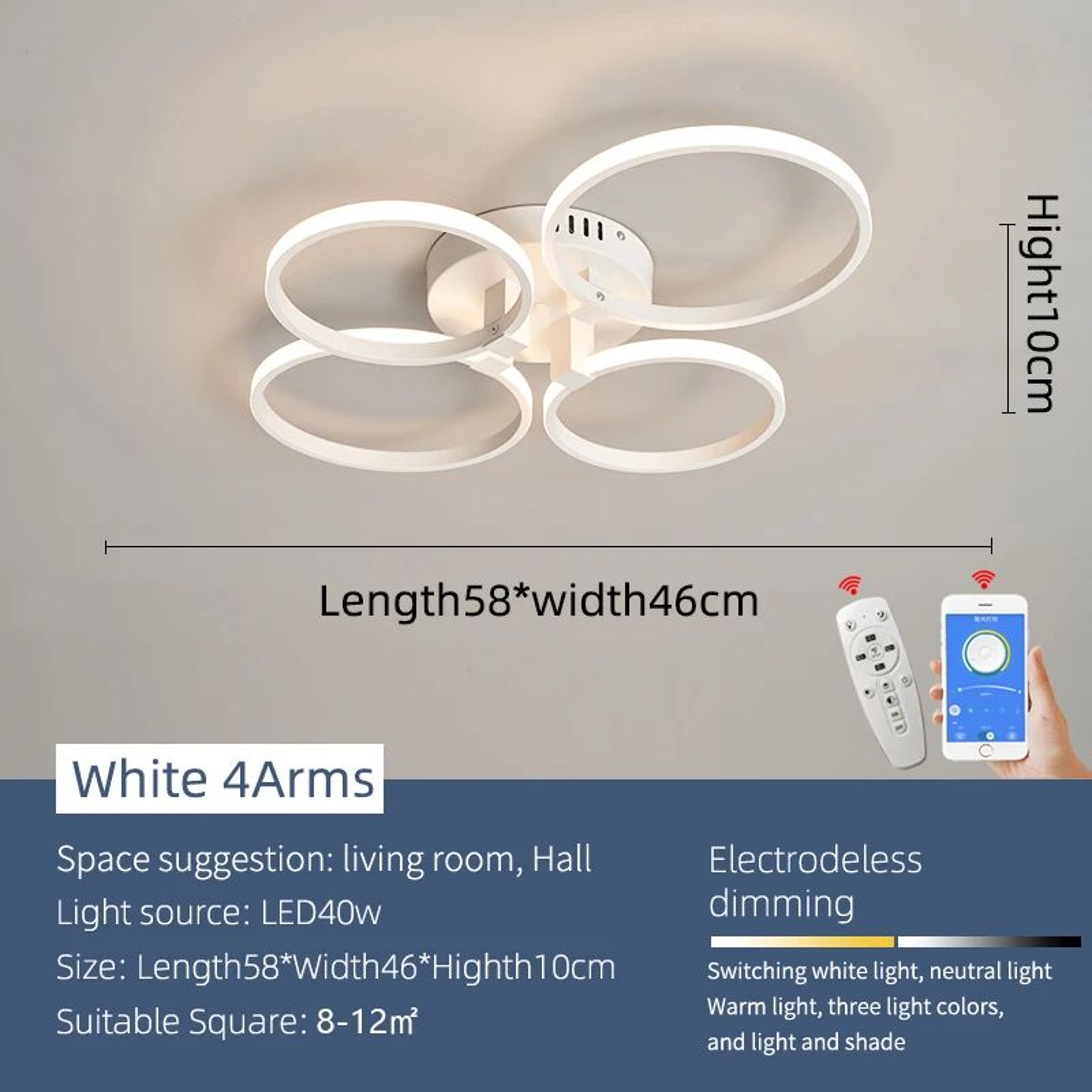 Modern Dimmable LED Chandelier Ceiling Light With Remote  App Control  Black  White Acrylic Aluminu 8