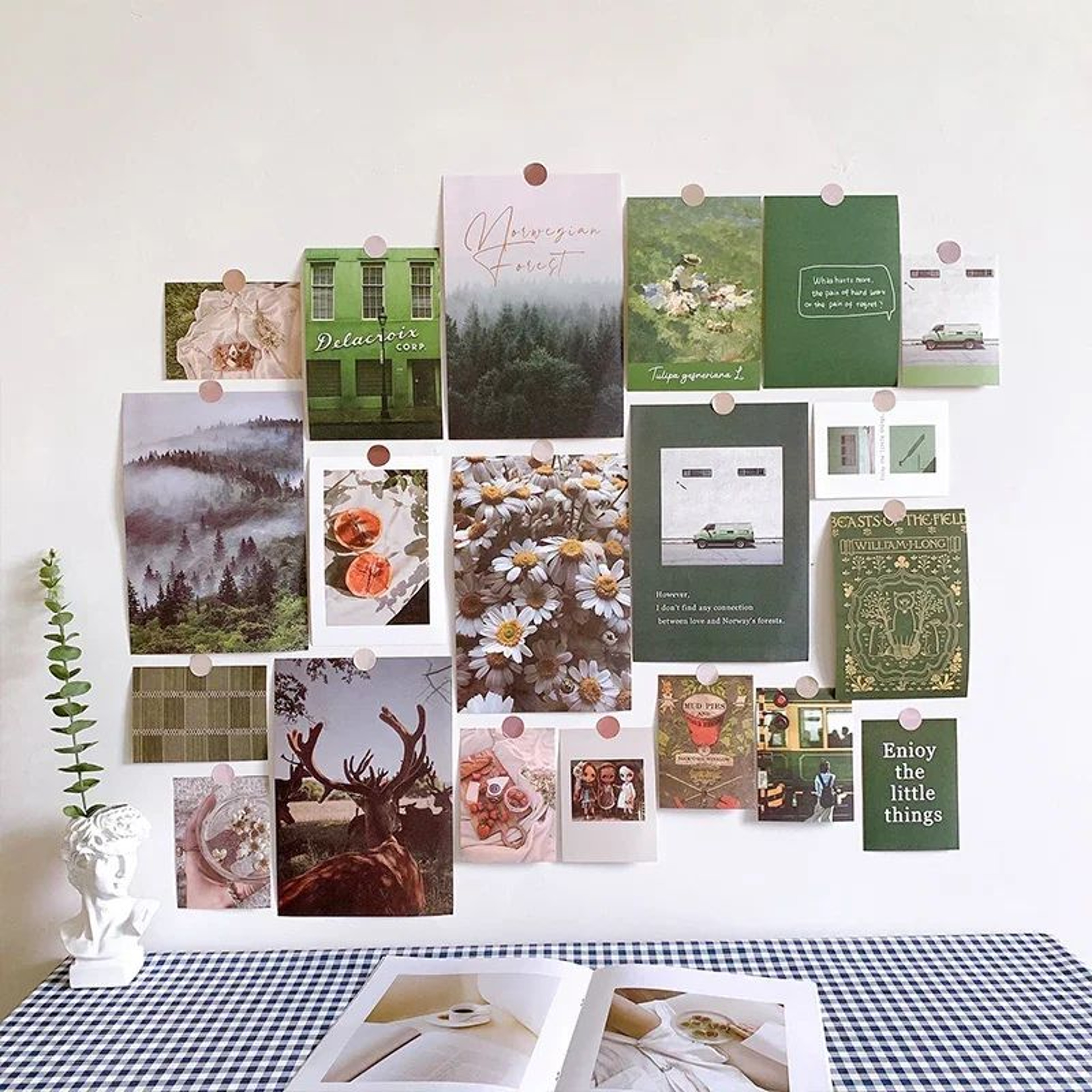 Nordic Retro Photo Card Wall Stickers Set  Japanese Mori Style DIY Art Postcards For Bedroom Decor 11