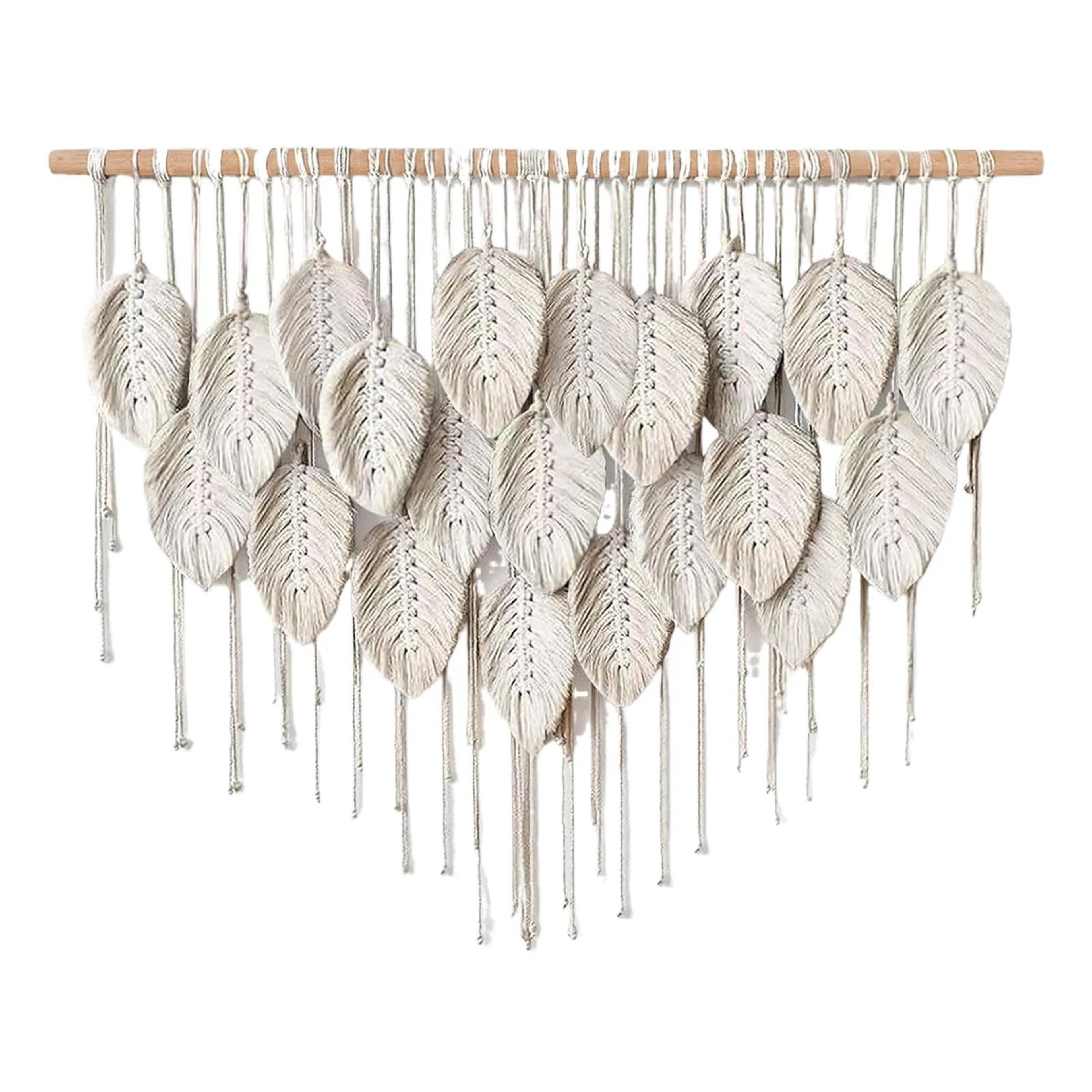 Large Boho Macrame Wall Hanging  Handwoven Cotton Leaf  Feather Tapestry For Chic Home Decor 9
