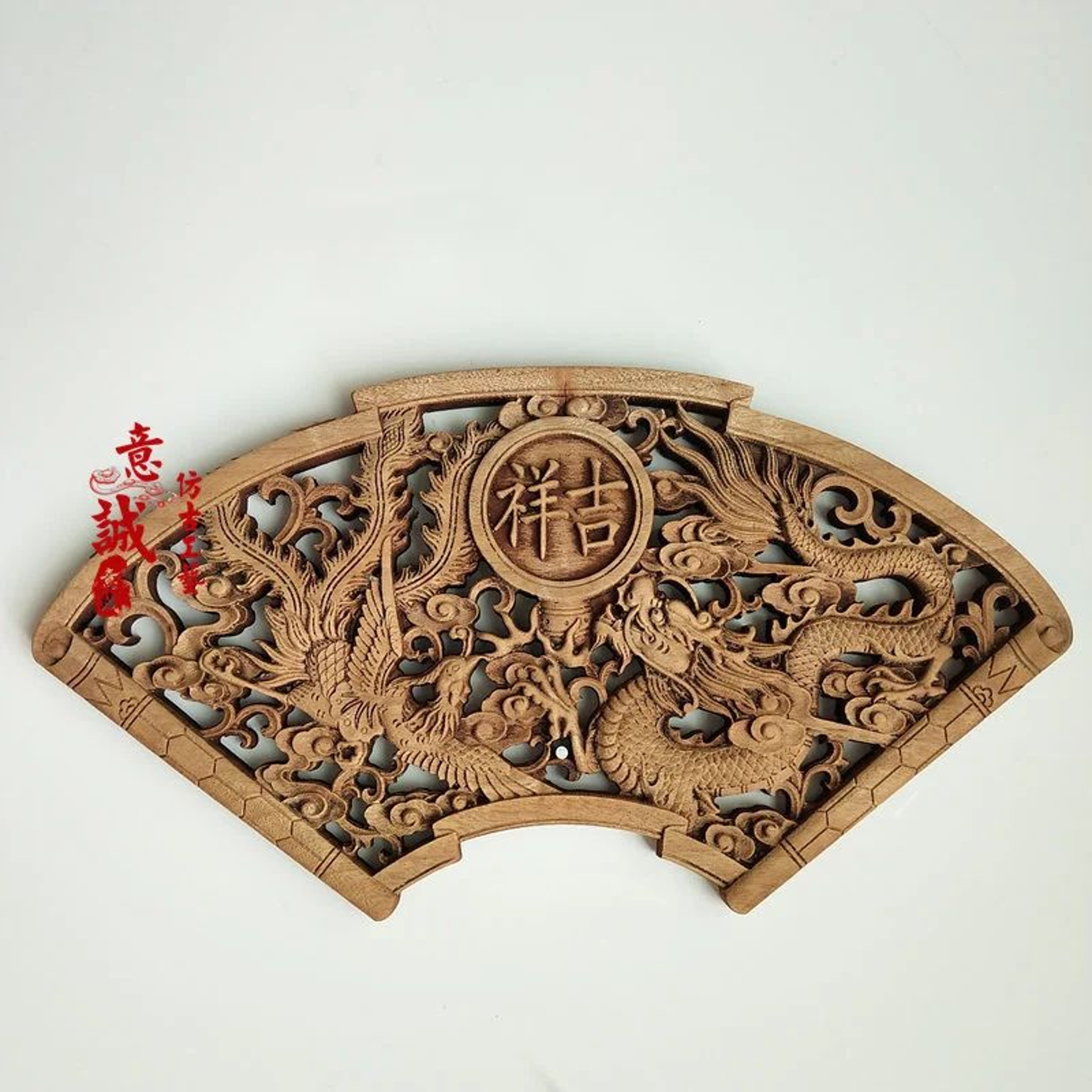 HandCarved Camphor Wood Dragon  Phoenix Wall Art  3D Traditional Chinese Decorative Panel With Natu 3