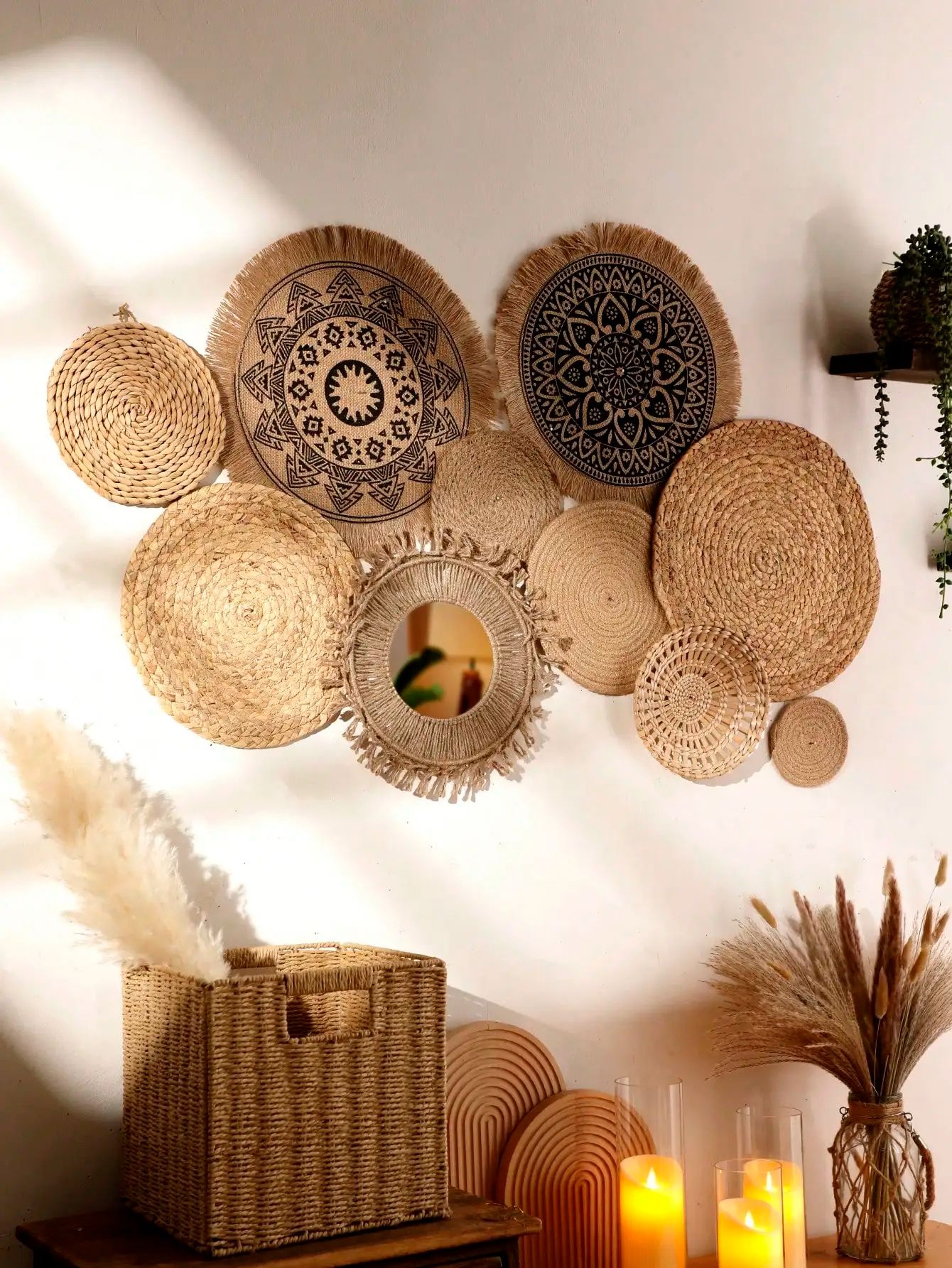 Boho Woven Wall Basket Decor Set  Handmade Seagrass Hanging Baskets For Rustic Farmhouse Walls 2