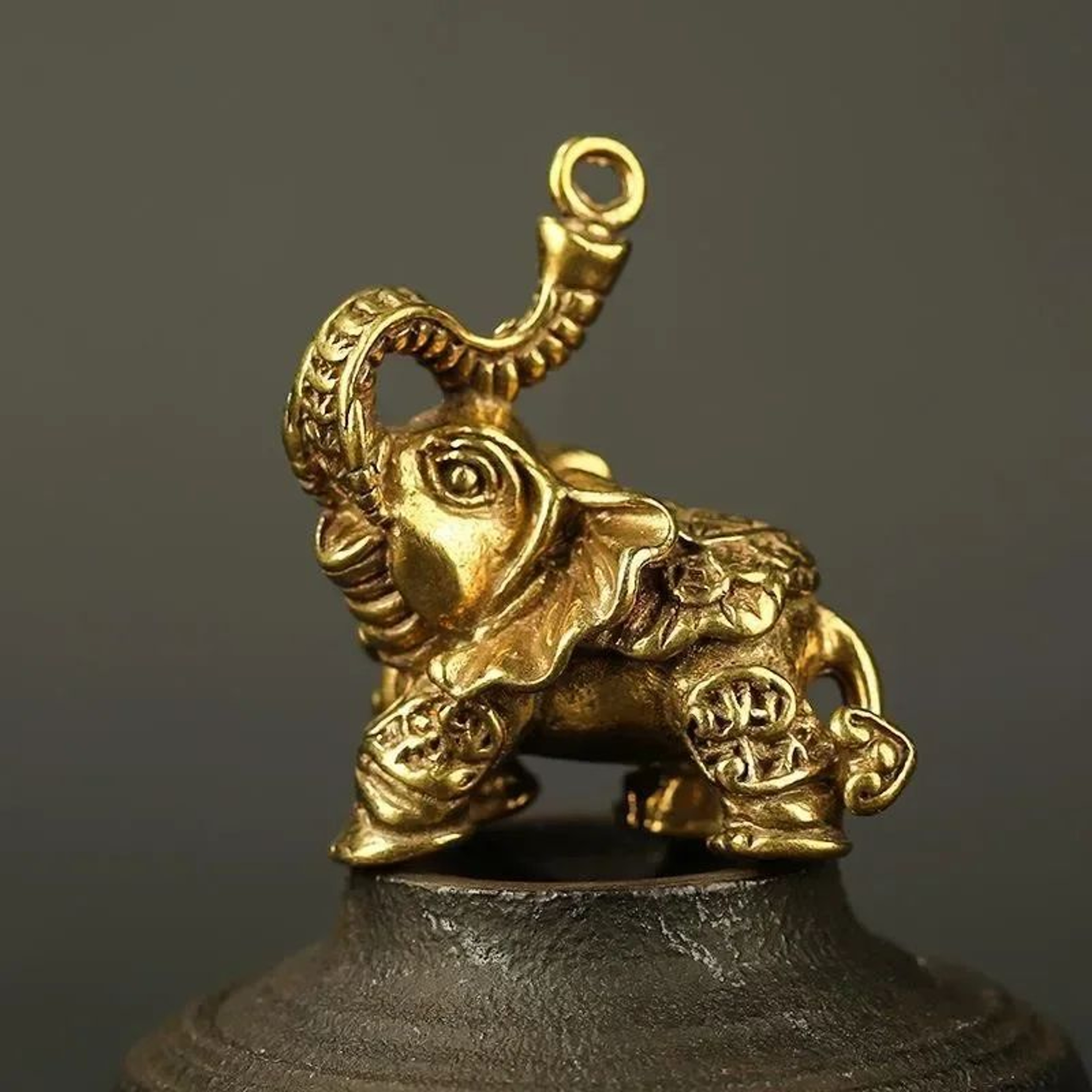 Auspicious Brass Elephant Figurine  Mini Copper Elephant Decor For Wealth  Good Luck 3