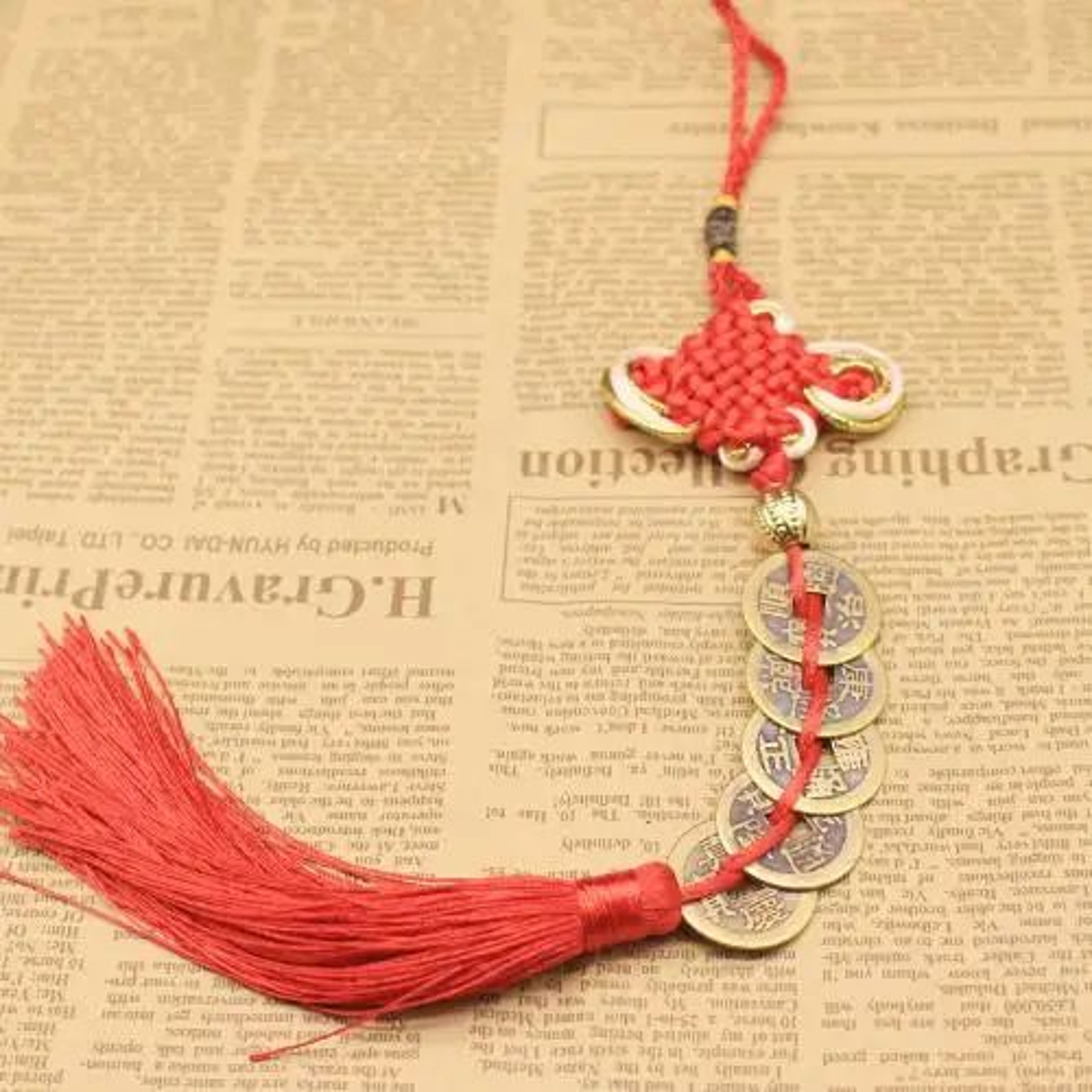 Chinese Knot Lucky Charm With Five Emperors Coins  Feng Shui Prosperity  Protection Decor 6