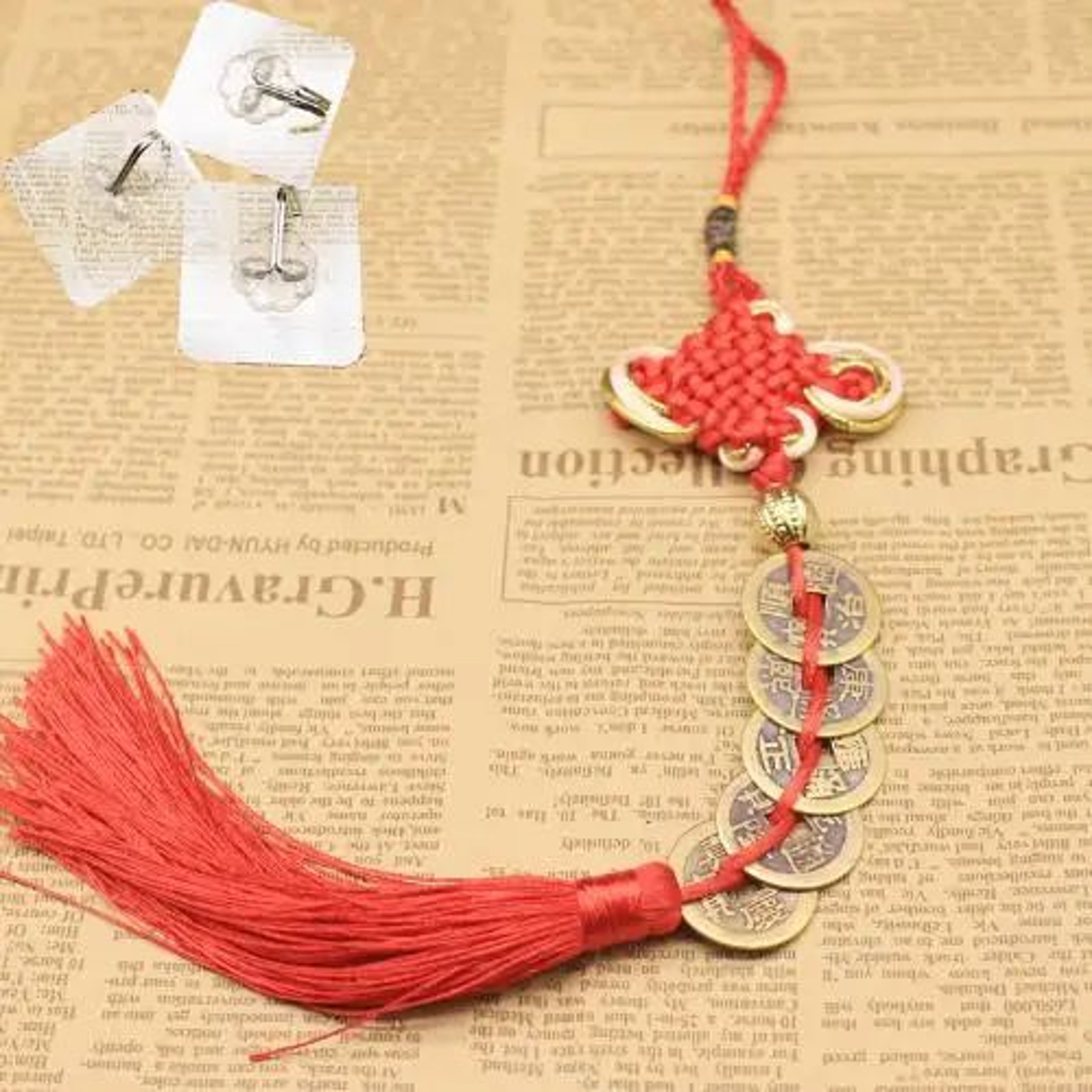 Chinese Knot Lucky Charm With Five Emperors Coins  Feng Shui Prosperity  Protection Decor 9