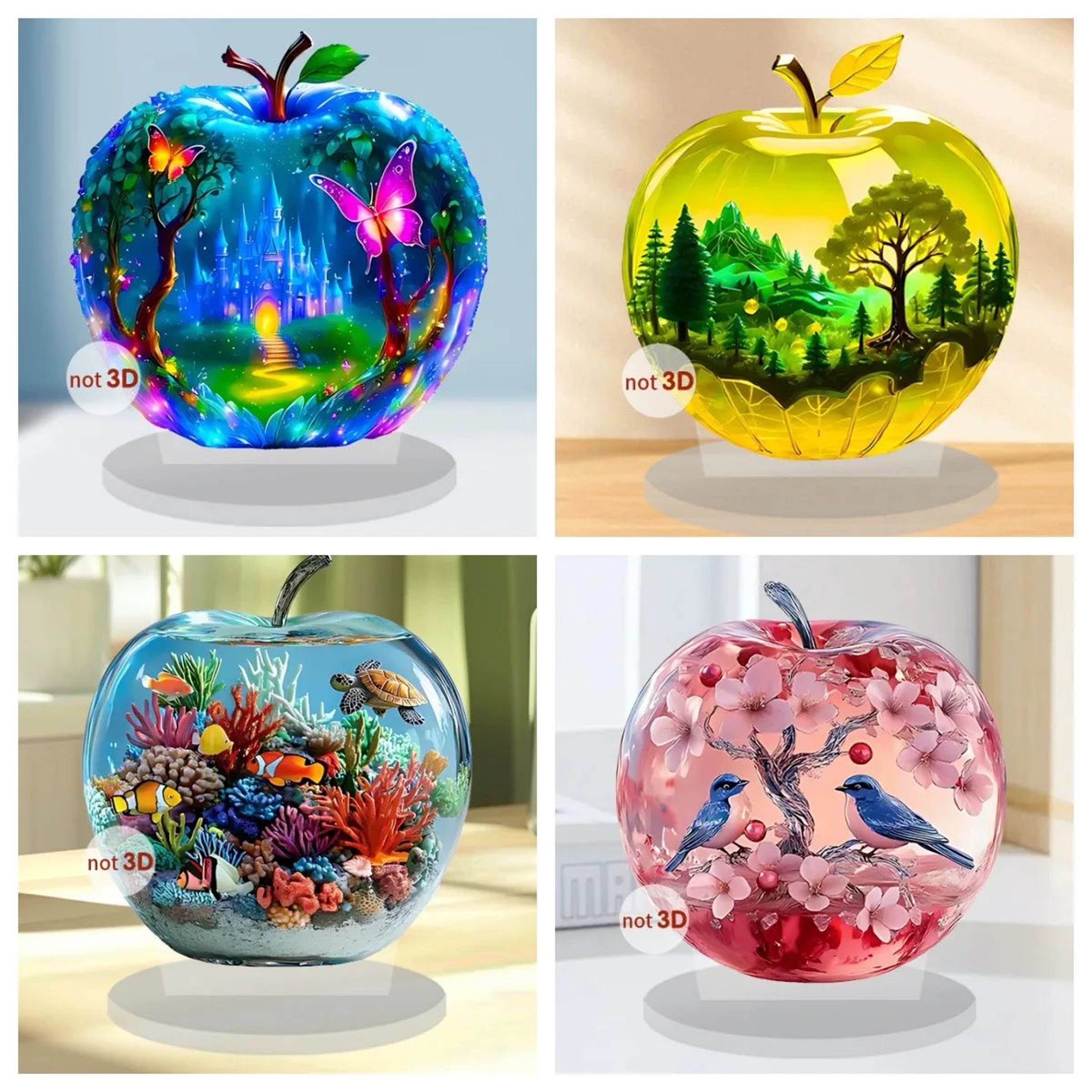 Crystal Apple Figurine Paperweight  Clear Acrylic Handmade Desk  Home Decor Ornament 5