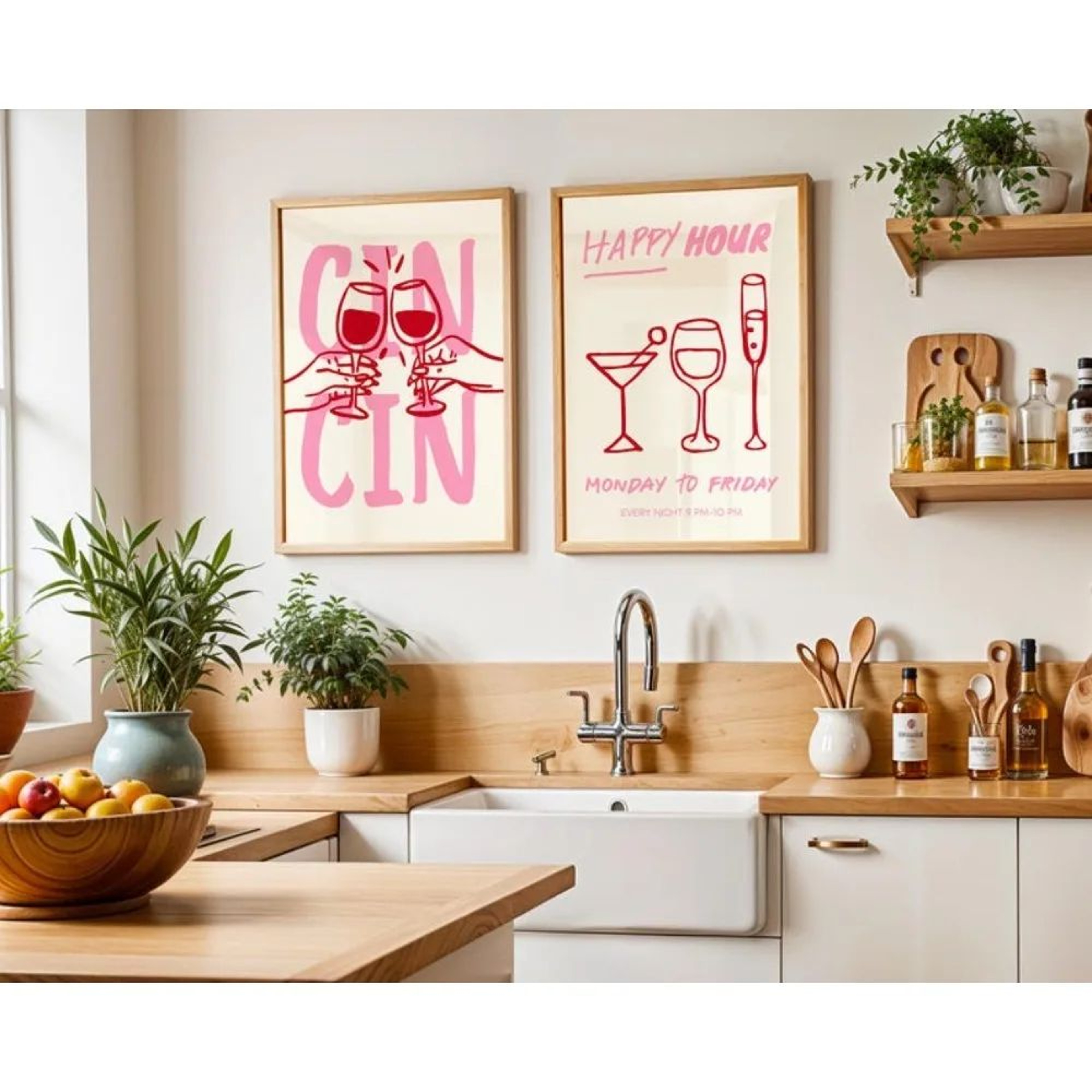 Cin Cin Cheers Cocktail Canvas Wall Art  Italian Pasta  Happy Hour Kitchen Poster 0