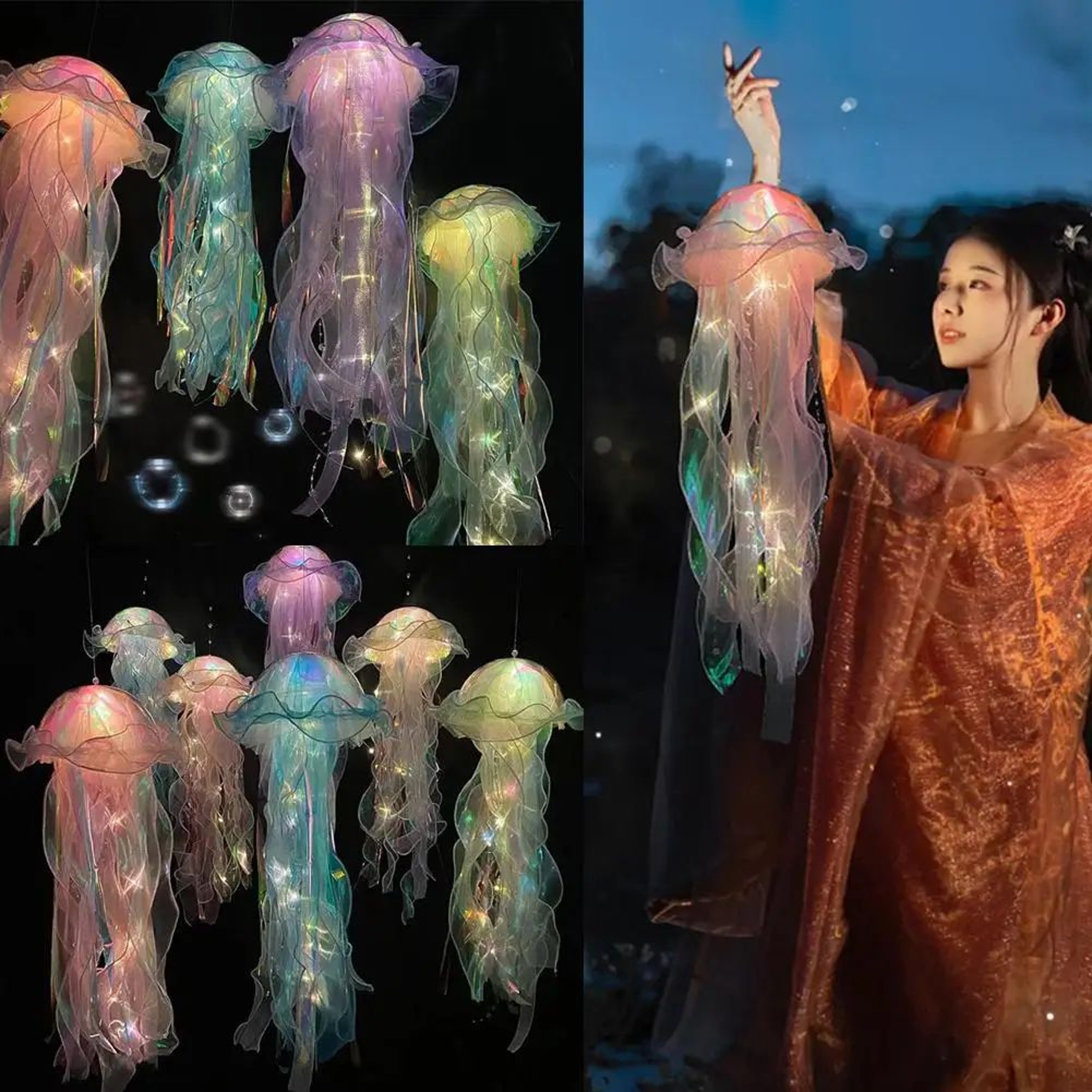 DIY Jellyfish Night Light  Portable Ocean LED Hanging Lamp For Bedroom  Party Decor 4