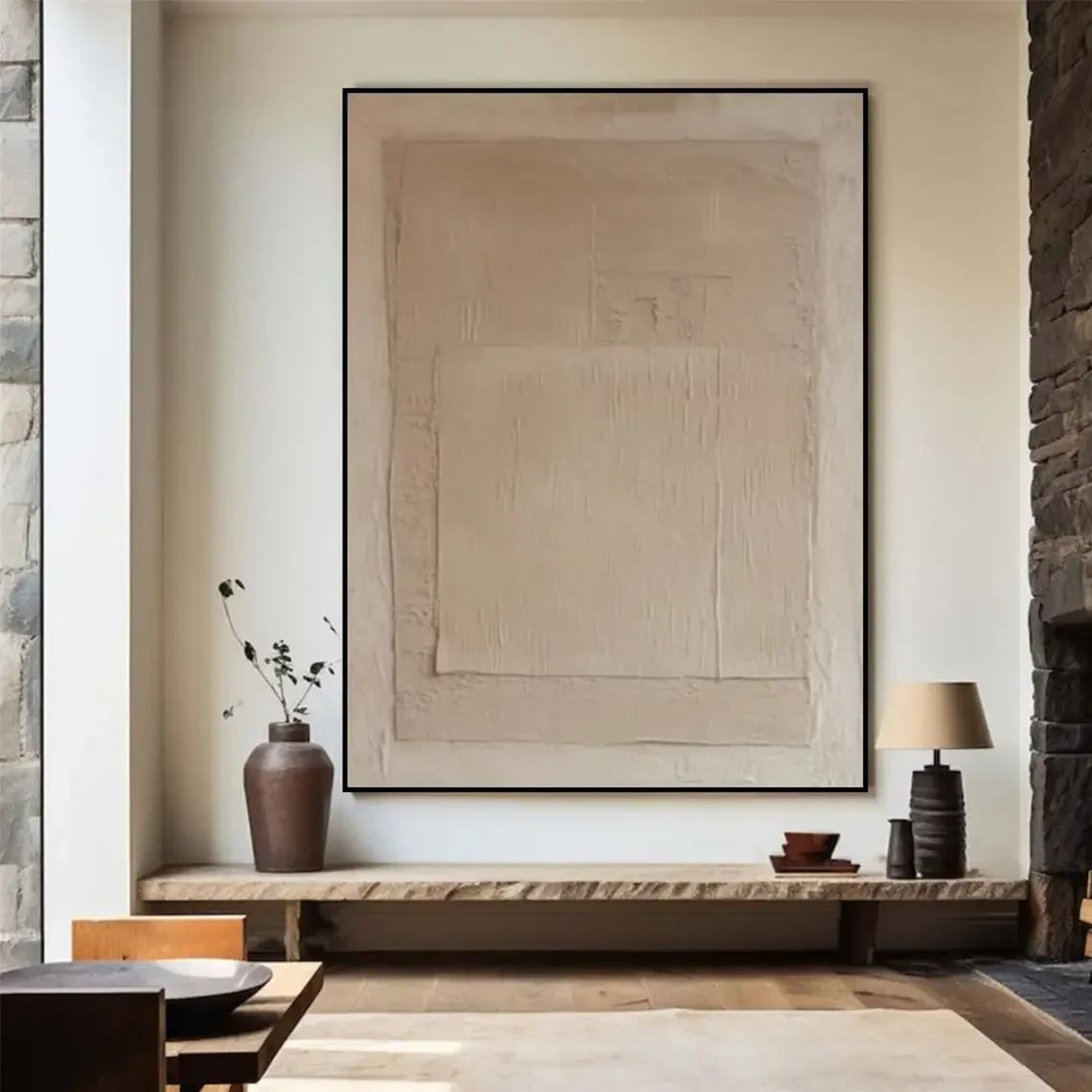 Beige Abstract Handmade Canvas Wall Art  Minimalist Neutral Painting For Modern Living Room Decor 6