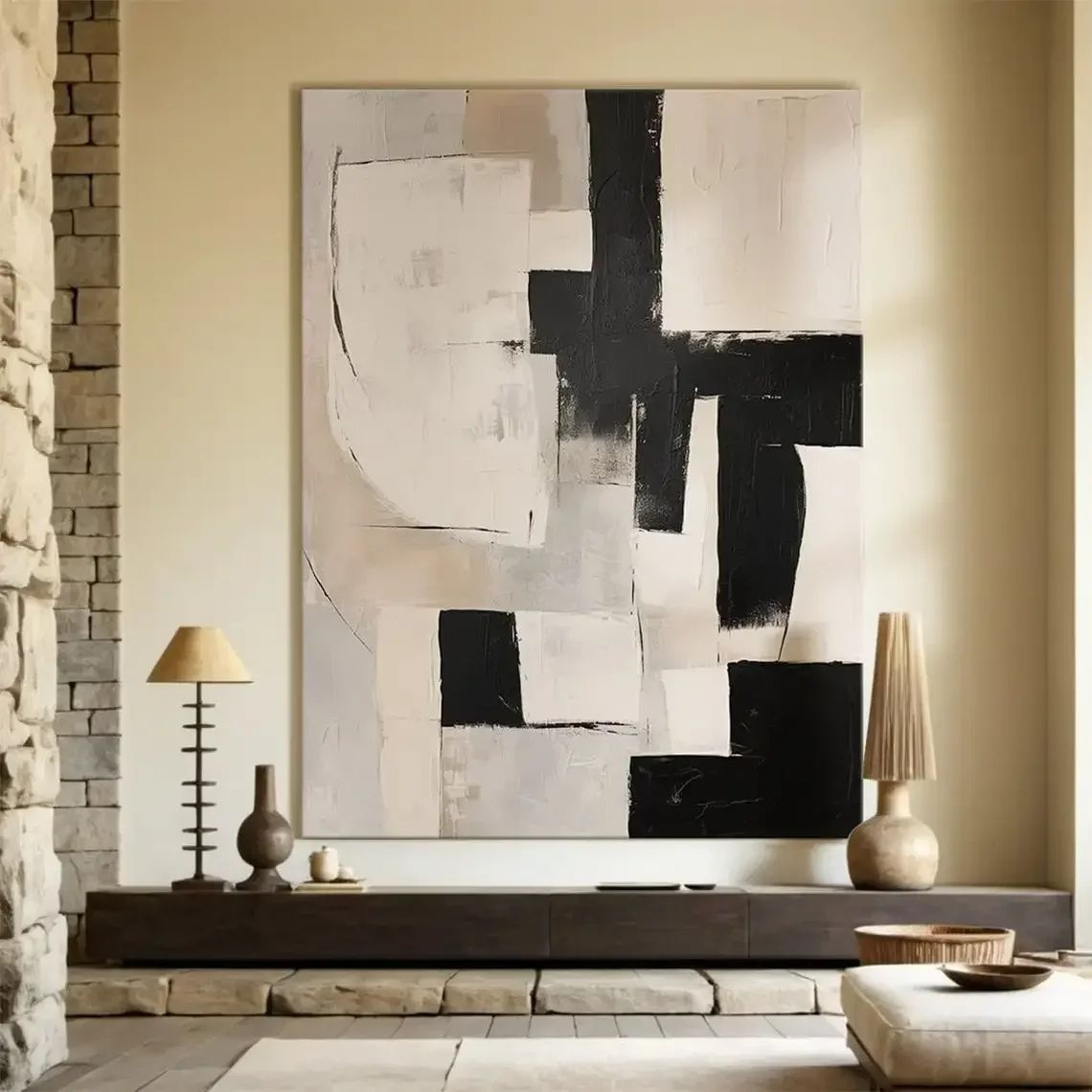 Beige Abstract Handmade Canvas Wall Art  Minimalist Neutral Painting For Modern Living Room Decor 8