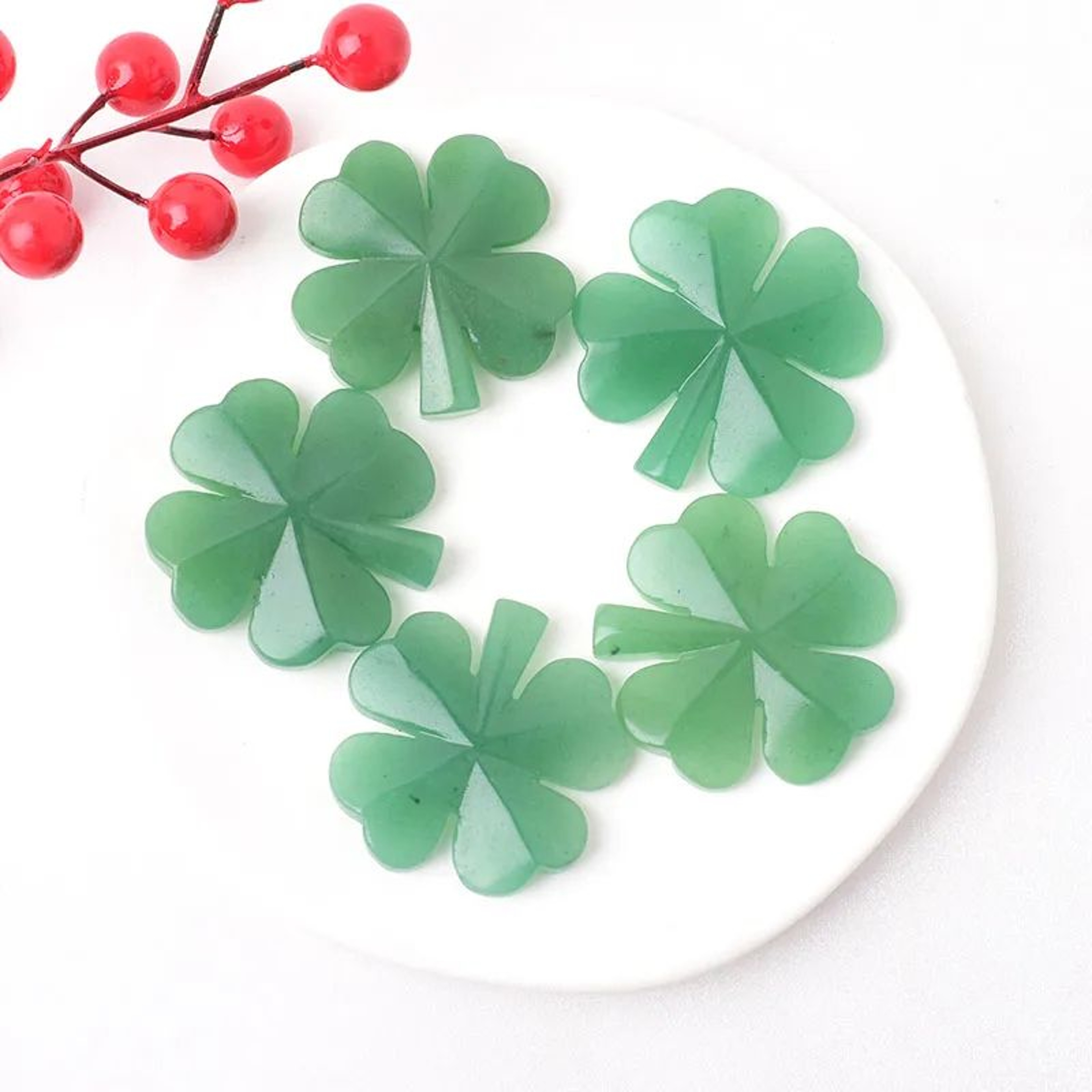 Natural Aventurine Four Leaf Clover Figurine  Reiki Gemstone Ornament For Home  Tabletop Decor 3