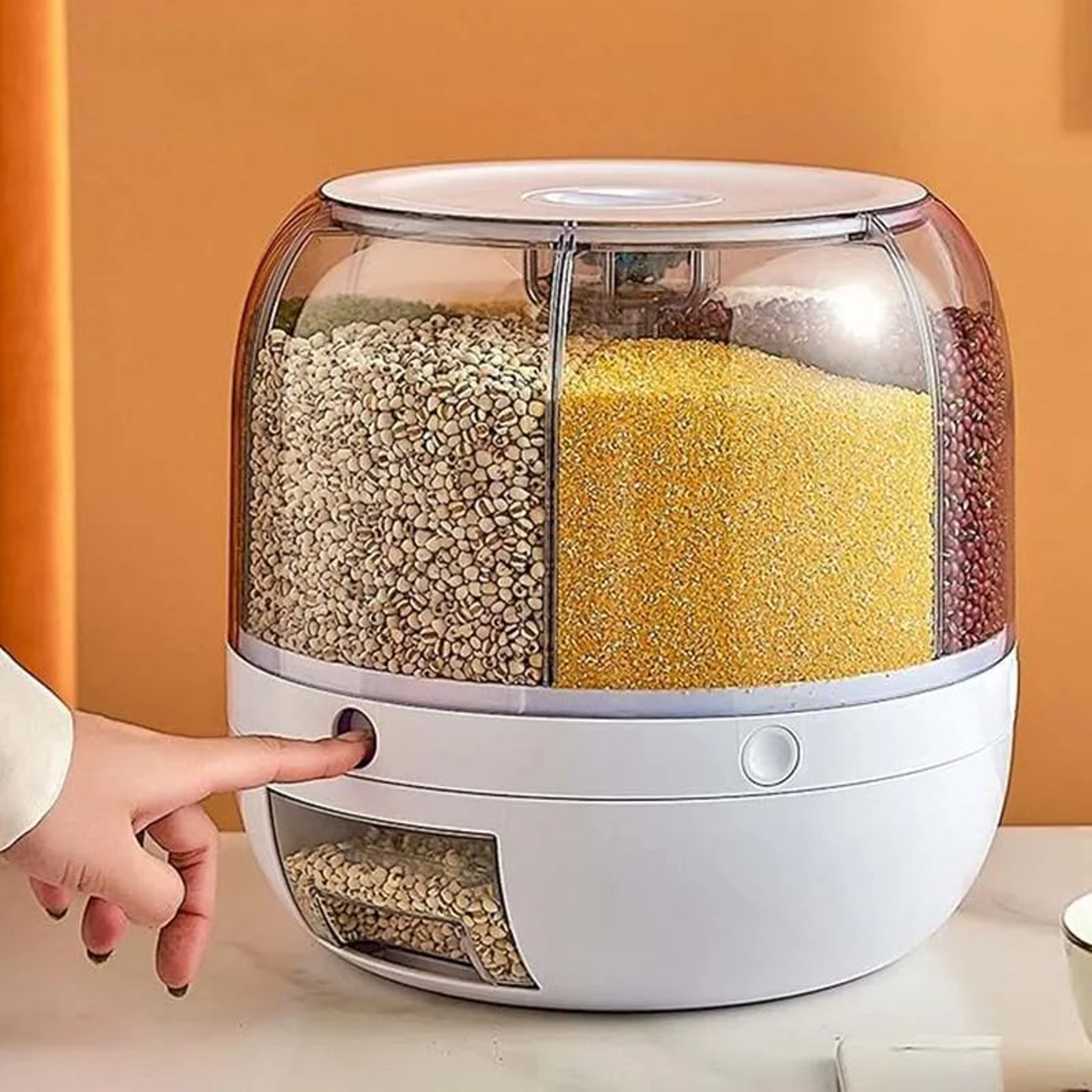 360 Rotating Grain Dispenser Food Grade Rice Storage Container With OneTouch Output 0