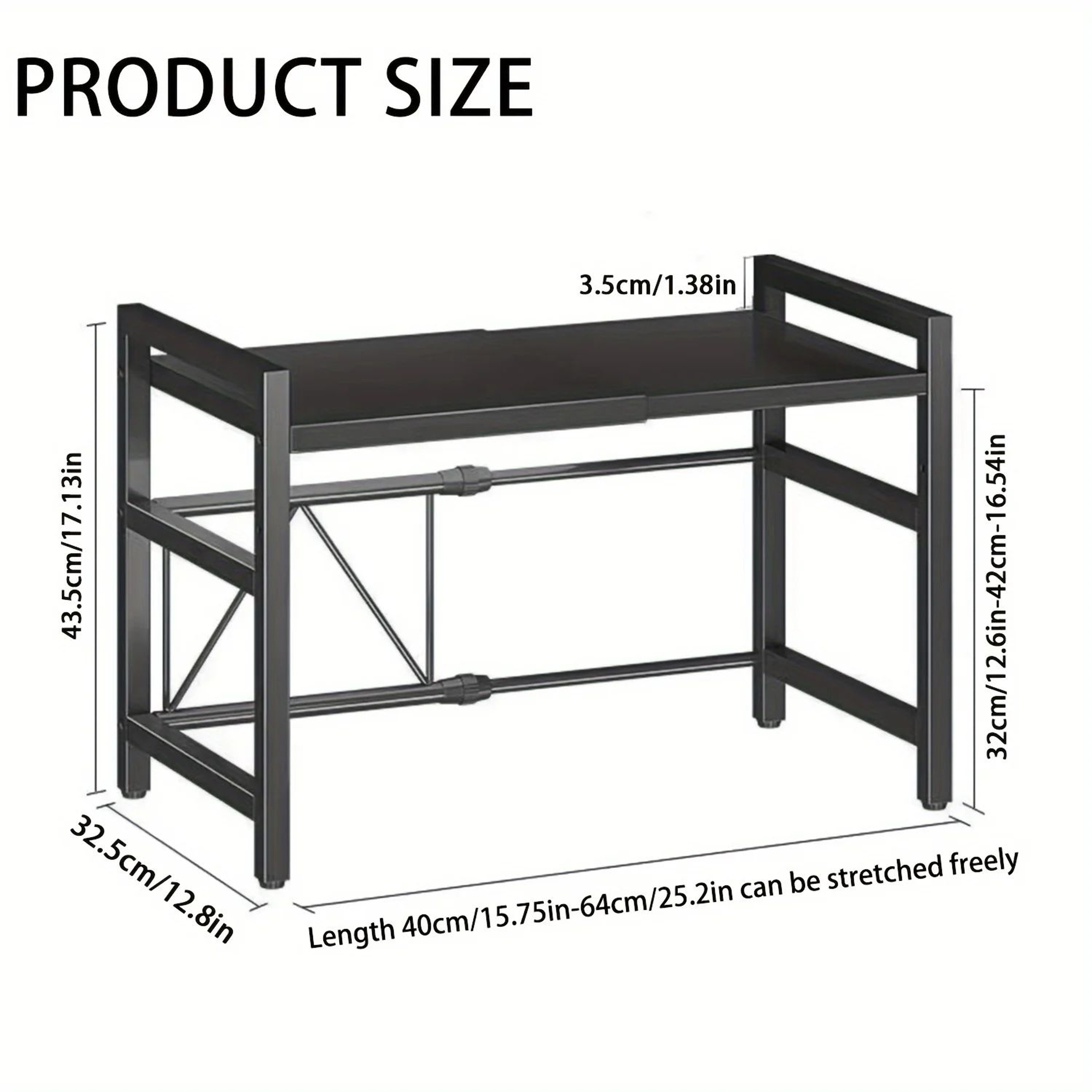 Expandable Microwave Oven Rack Kitchen Storage Shelf With 6 Hooks  Organizer Holders 4