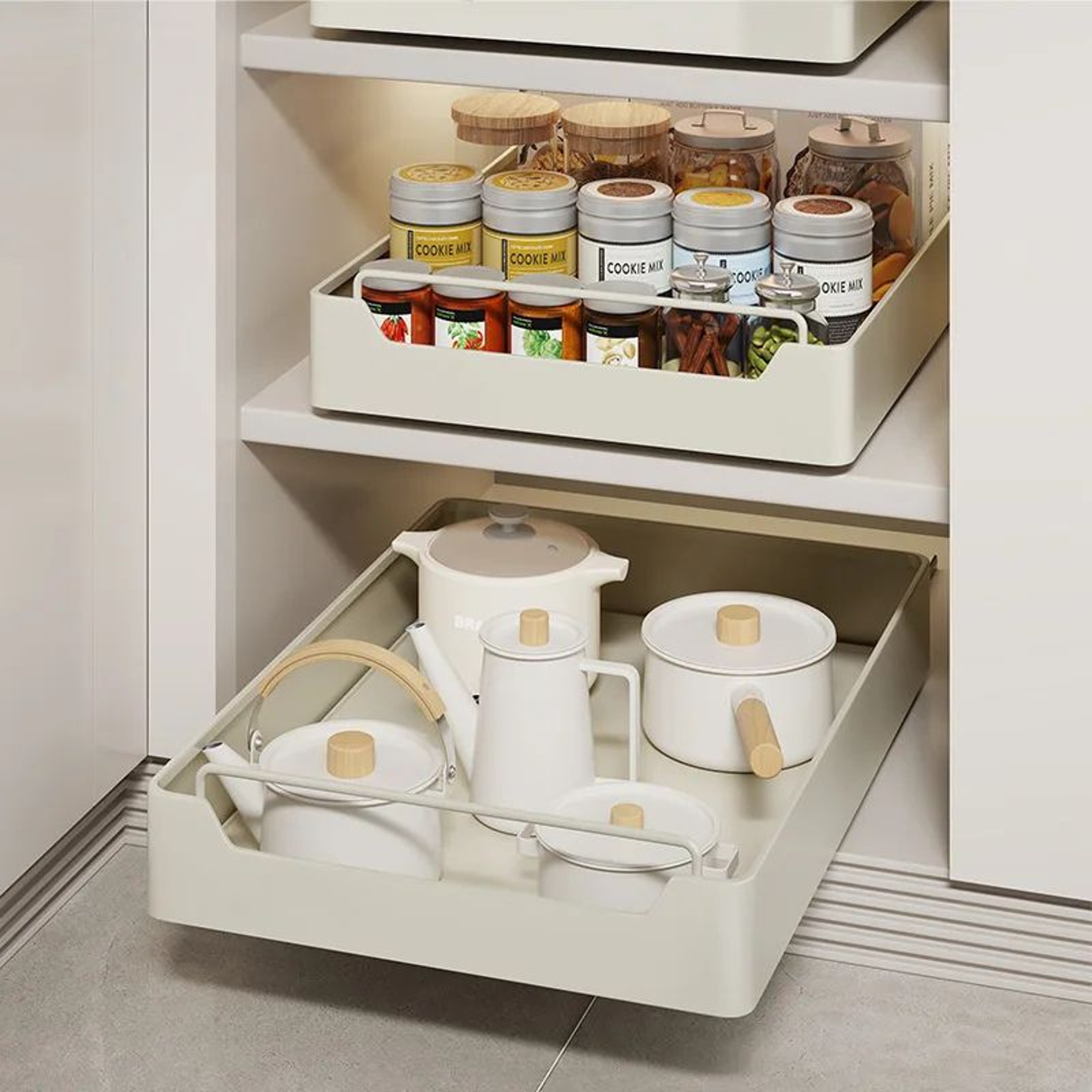 PullOut Kitchen Cabinet Organizer Drawer  Metal Slide Rail Storage Rack For Spices  Kitchen Essenti 0