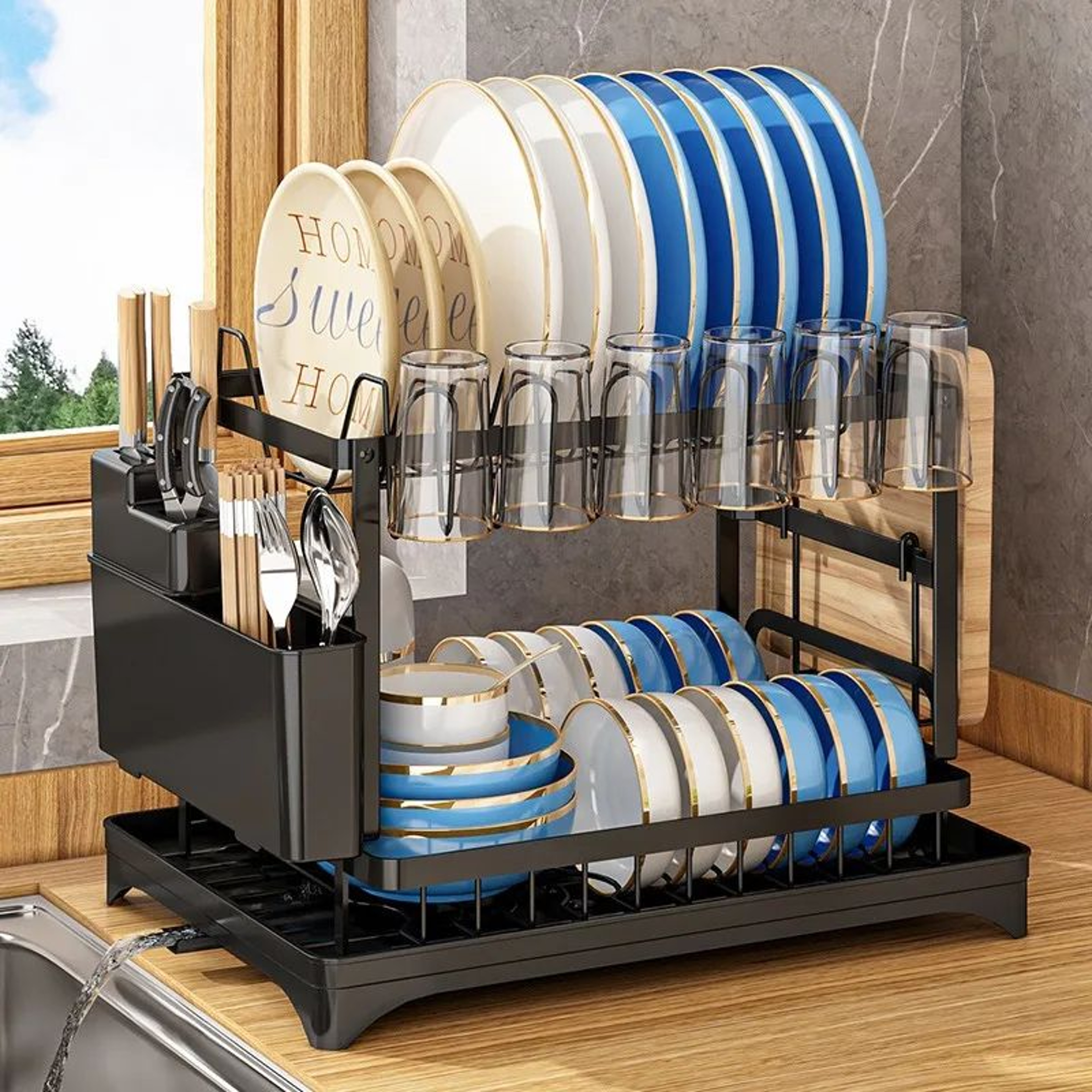 Multifunction Kitchen Dish Drying Rack  ABS Bowl Dish  Chopsticks Storage Organizer 17
