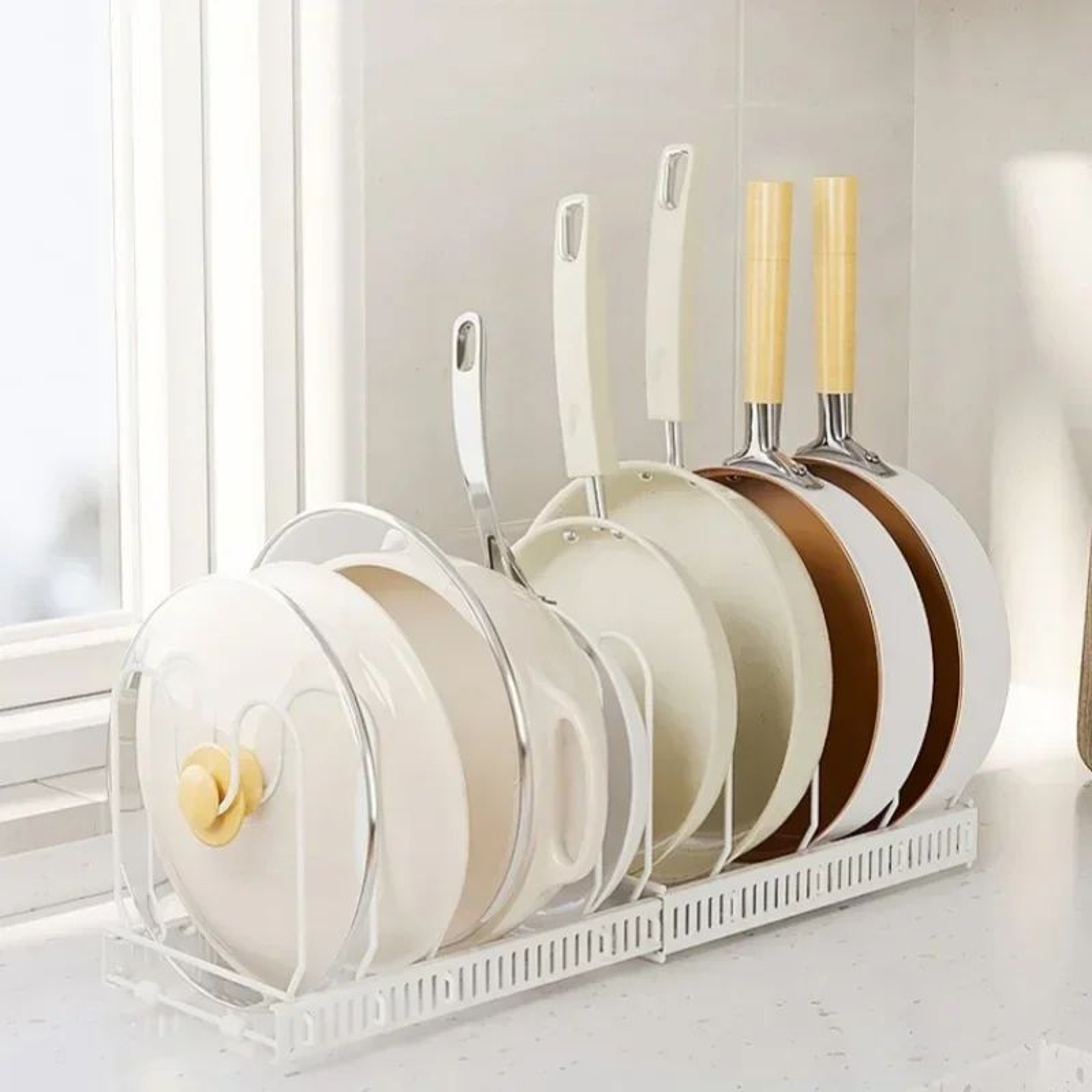 Adjustable Carbon Steel Pot  Dish Storage Rack  MultiLayer Retractable Cookware Organizer 5