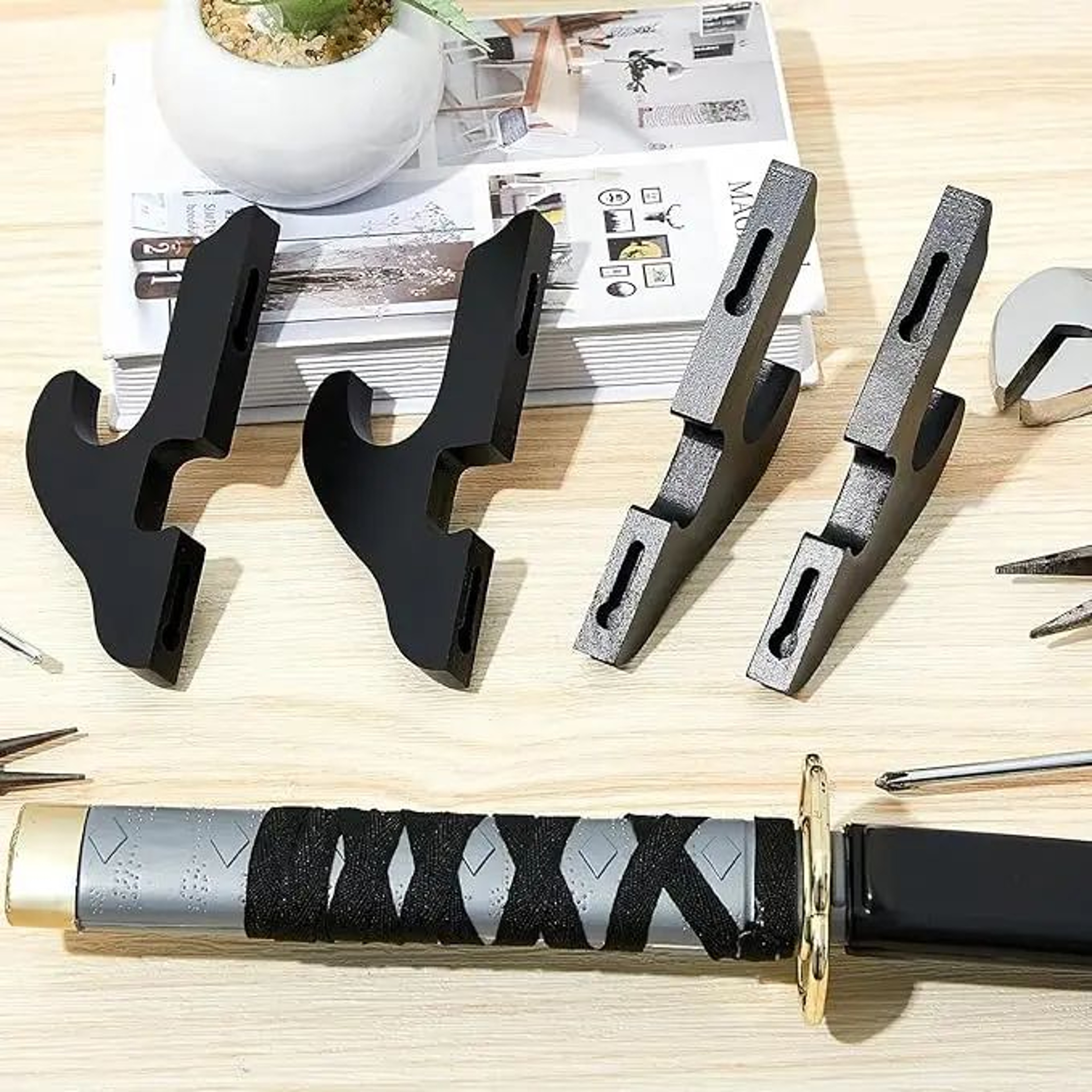 Adjustable Wooden Wall Sword Display Rack  Samurai Katana  Rifle Storage Holder Organizer 5