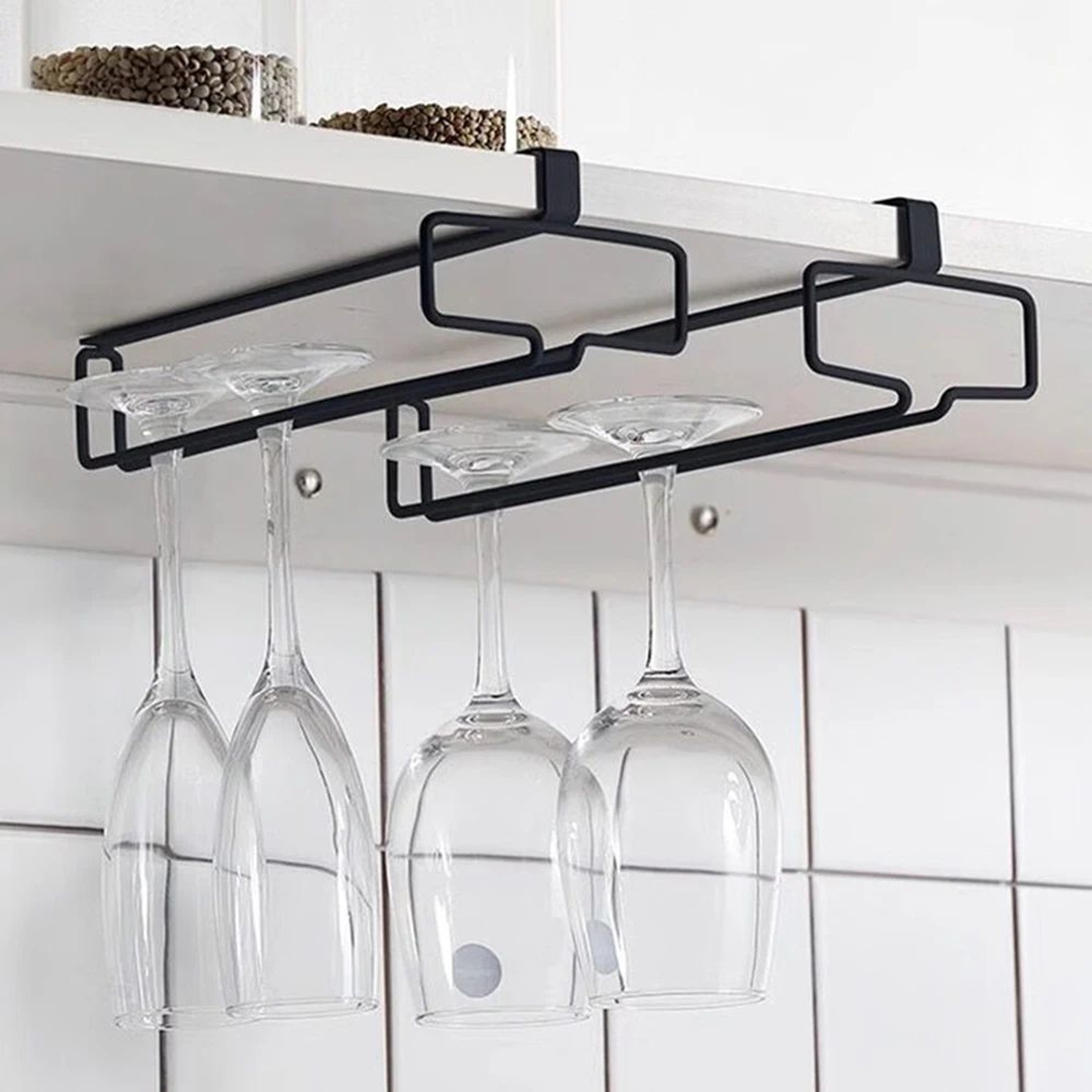 NoDrill Hanging Wine Glass Holder  Inverted Iron Stemware Storage Rack 4