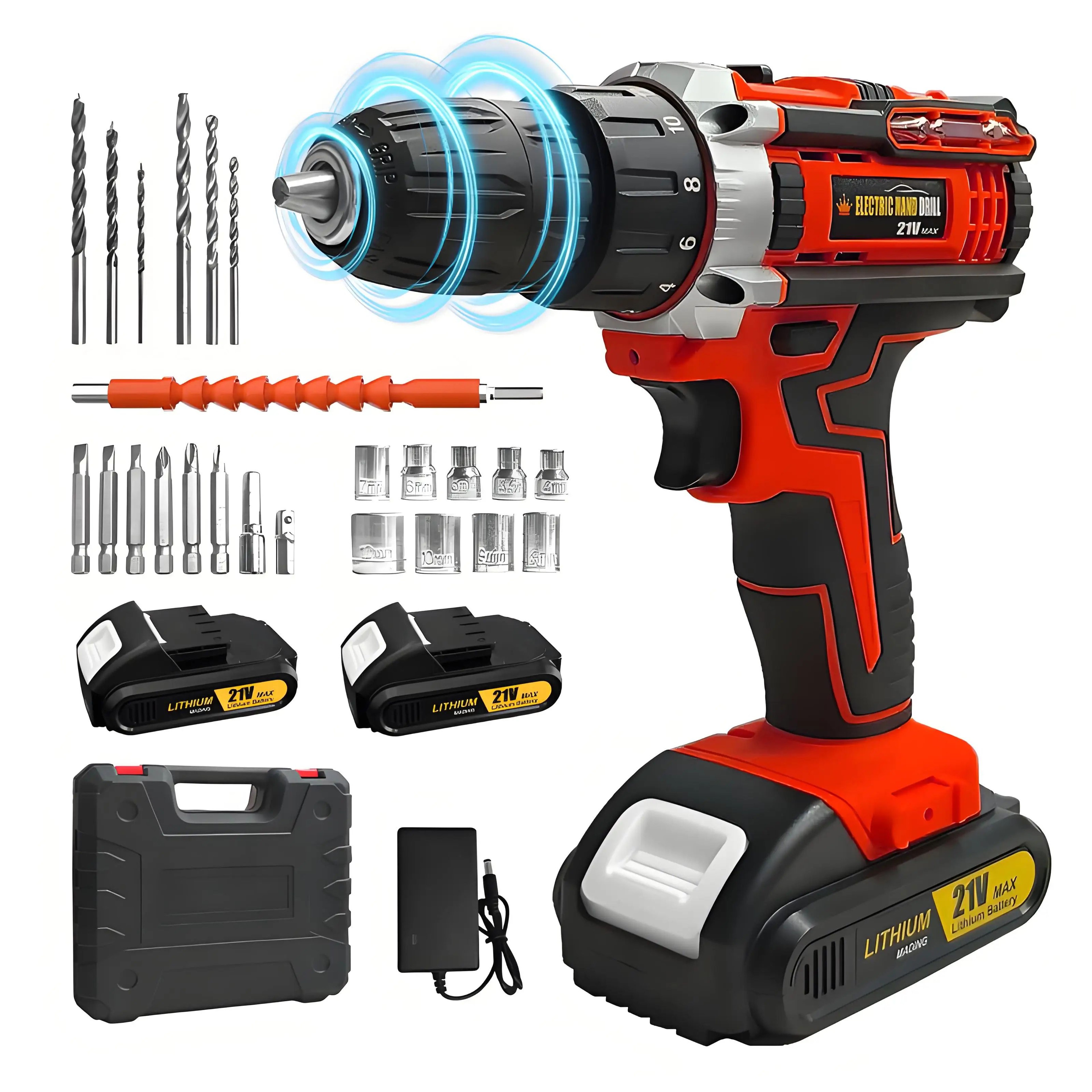 21V Lithium Cordless Electric Drill Set  MultiFunction Power Screwdriver  Home DIY Tool Kit 6