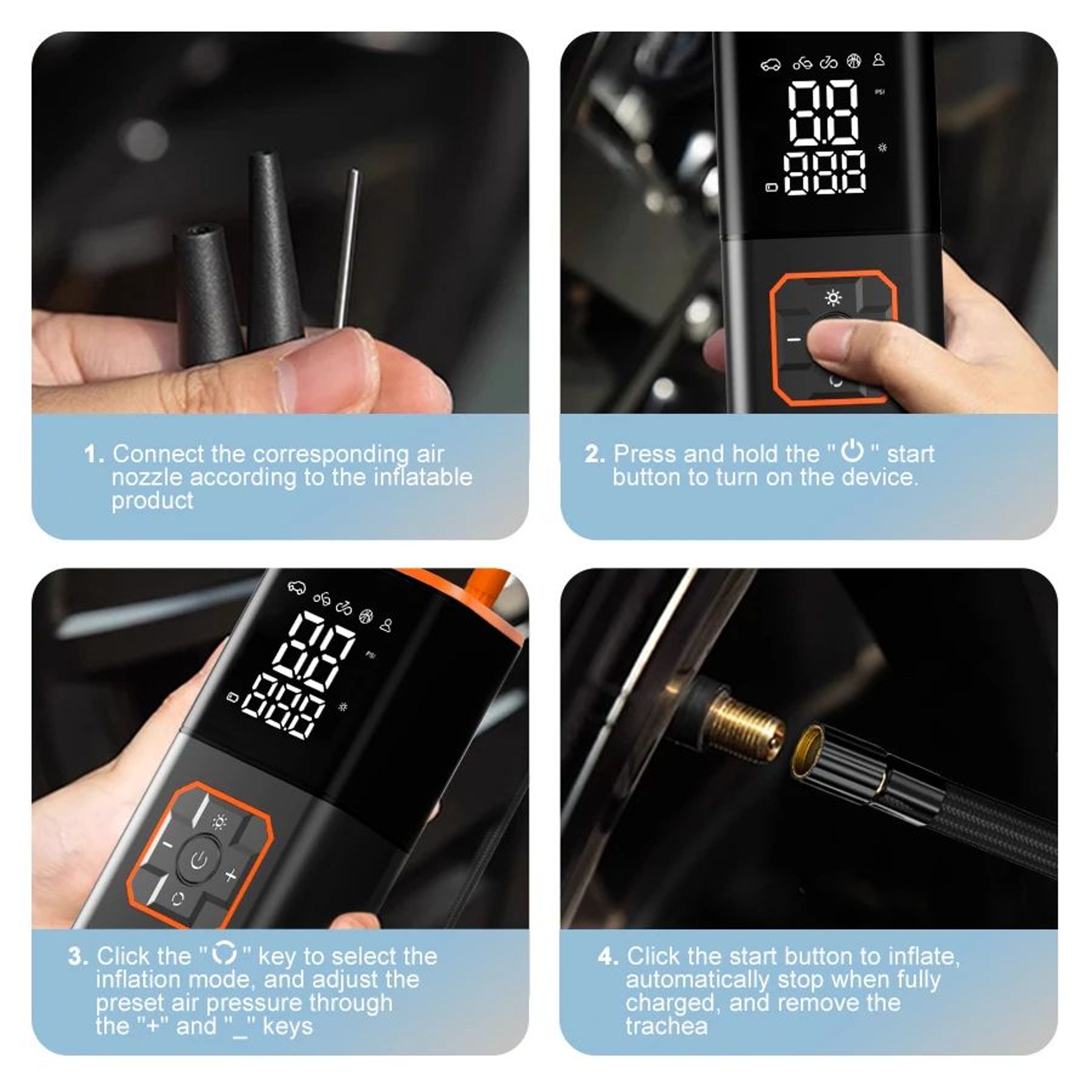 Portable ABS Car Tire Inflator  Air Compressor With LCD Display  Auto ShutOff 4