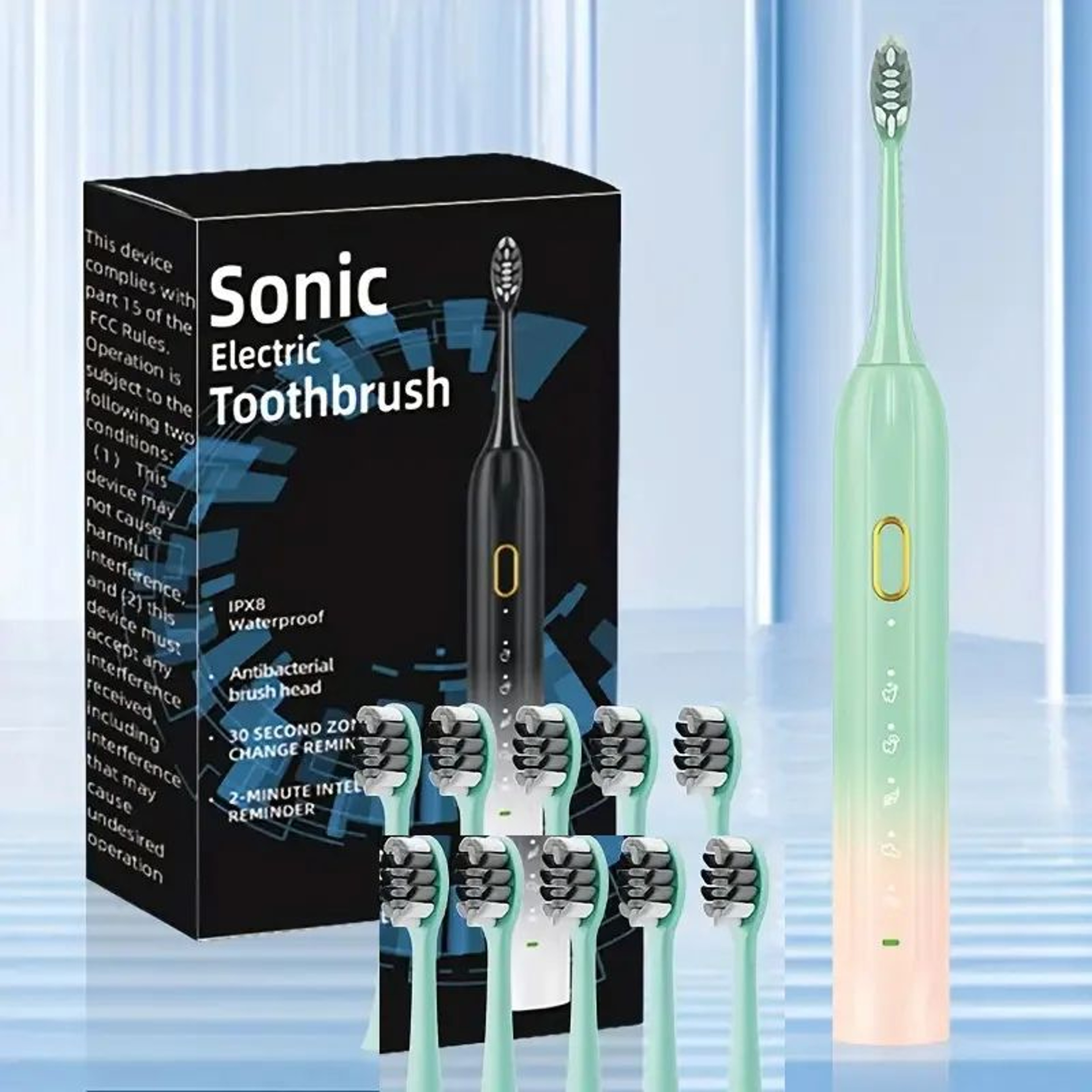 Rechargeable Electric Toothbrush  Waterproof Sonic Rotary Teeth Cleaning Brush With 10 Replacement