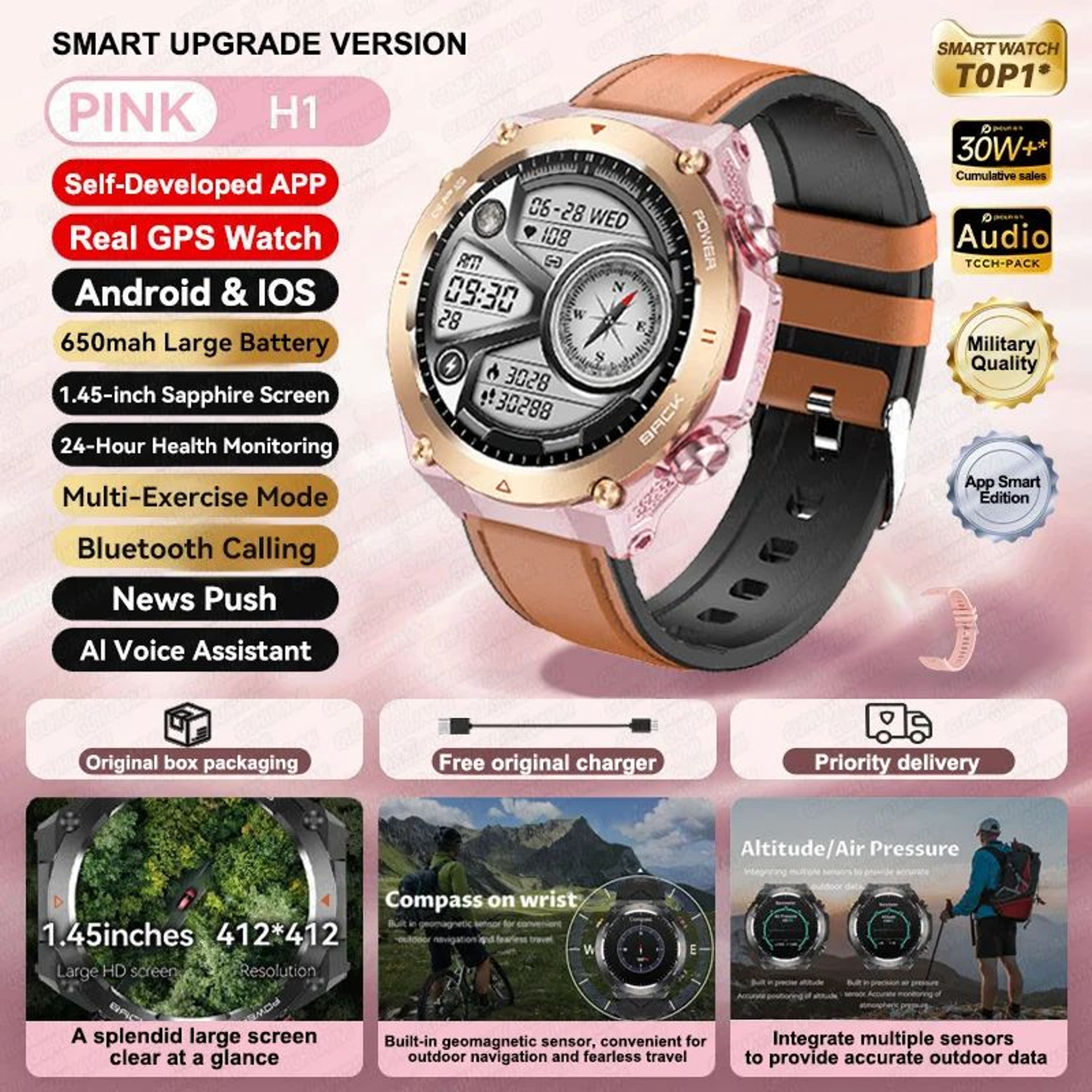 2025 AMOLED GPS Smart Watch  Bluetooth Call Waterproof Fitness Tracker For Men  Women 9