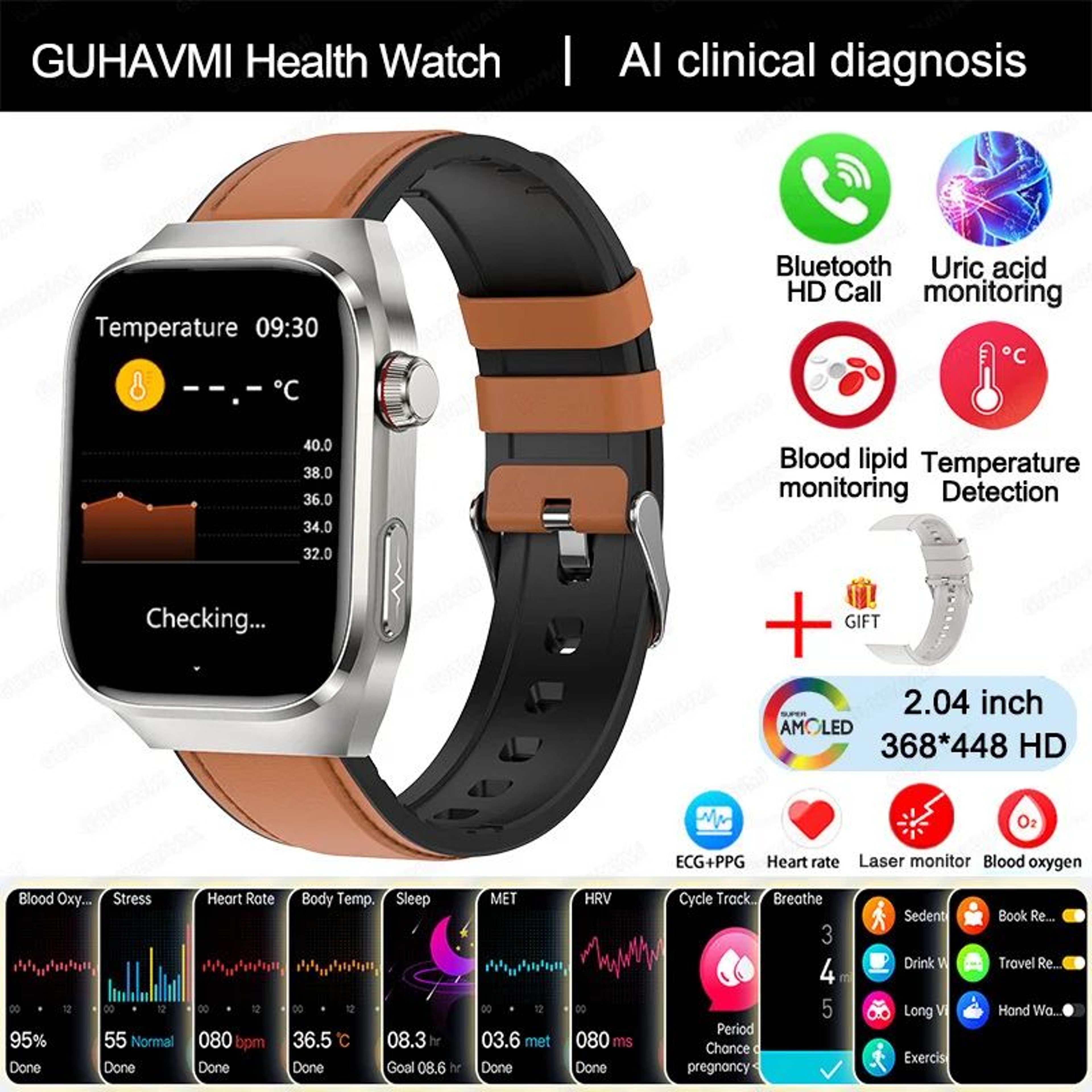 2025 Health Smart Watch  AMOLED Bluetooth Call Fitness Tracker With ECG  Wellness Monitoring 11