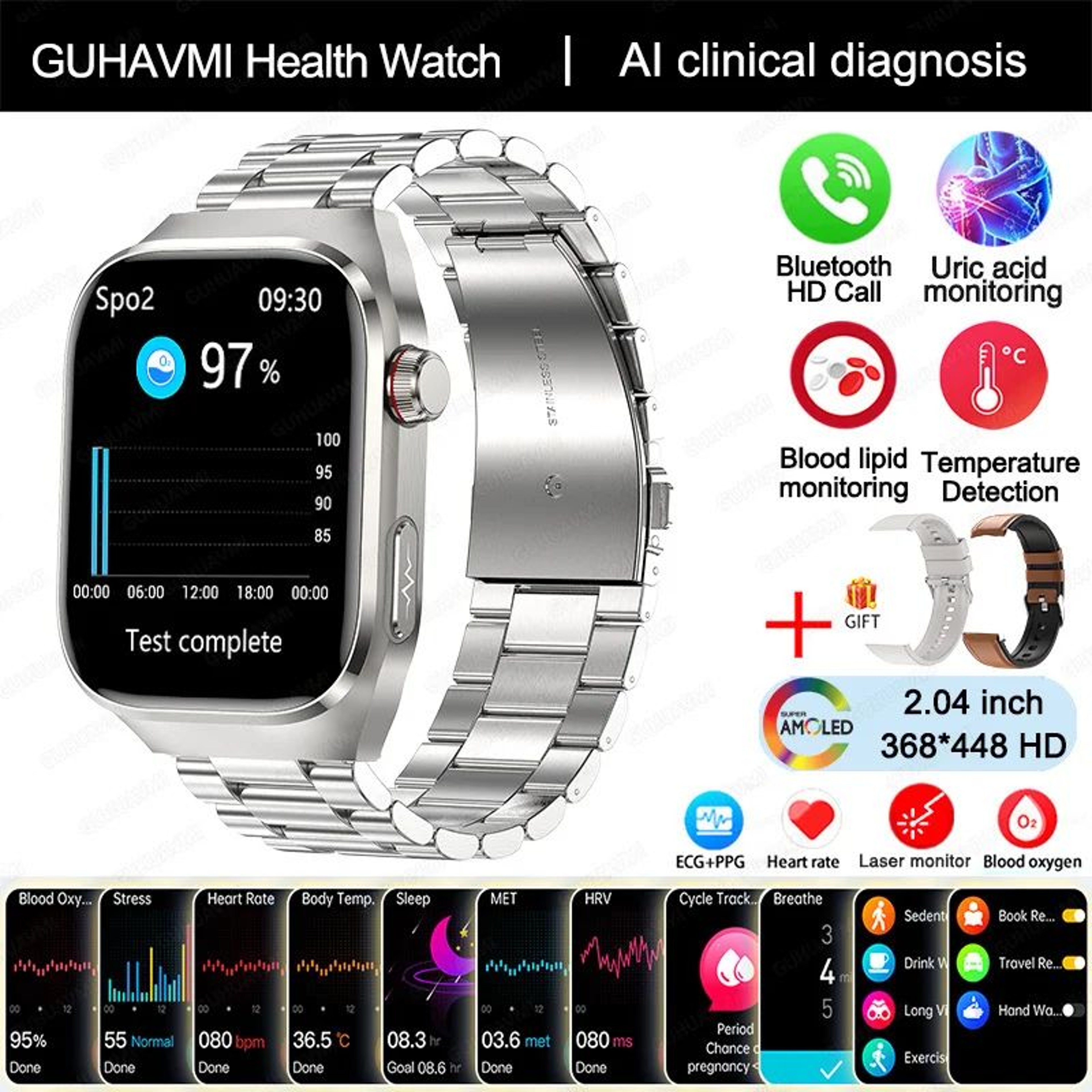 2025 Health Smart Watch  AMOLED Bluetooth Call Fitness Tracker With ECG  Wellness Monitoring 15