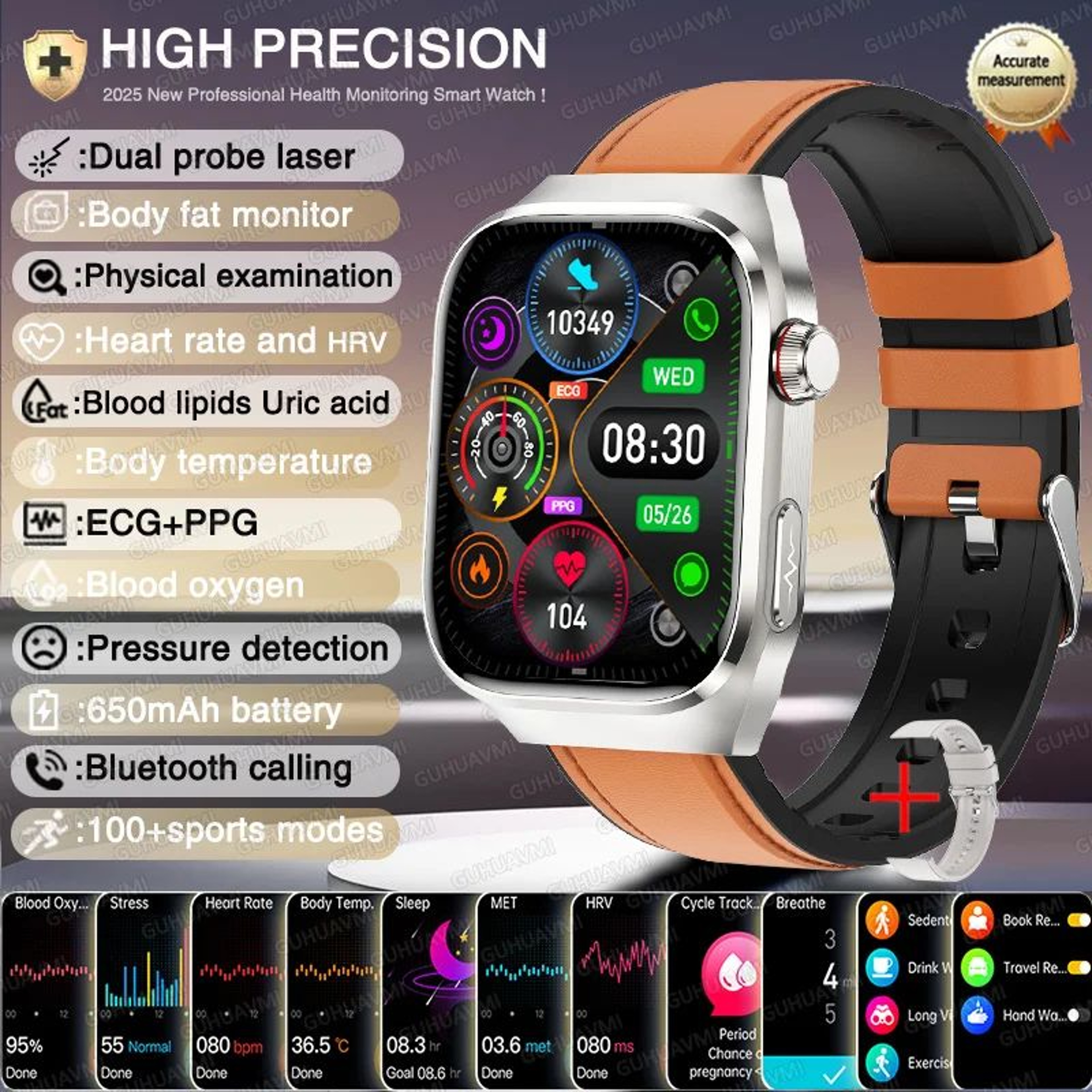 2026 AI Health Smart Watch  AMOLED Bluetooth Call Fitness Tracker With ECG  Wellness Monitoring 10