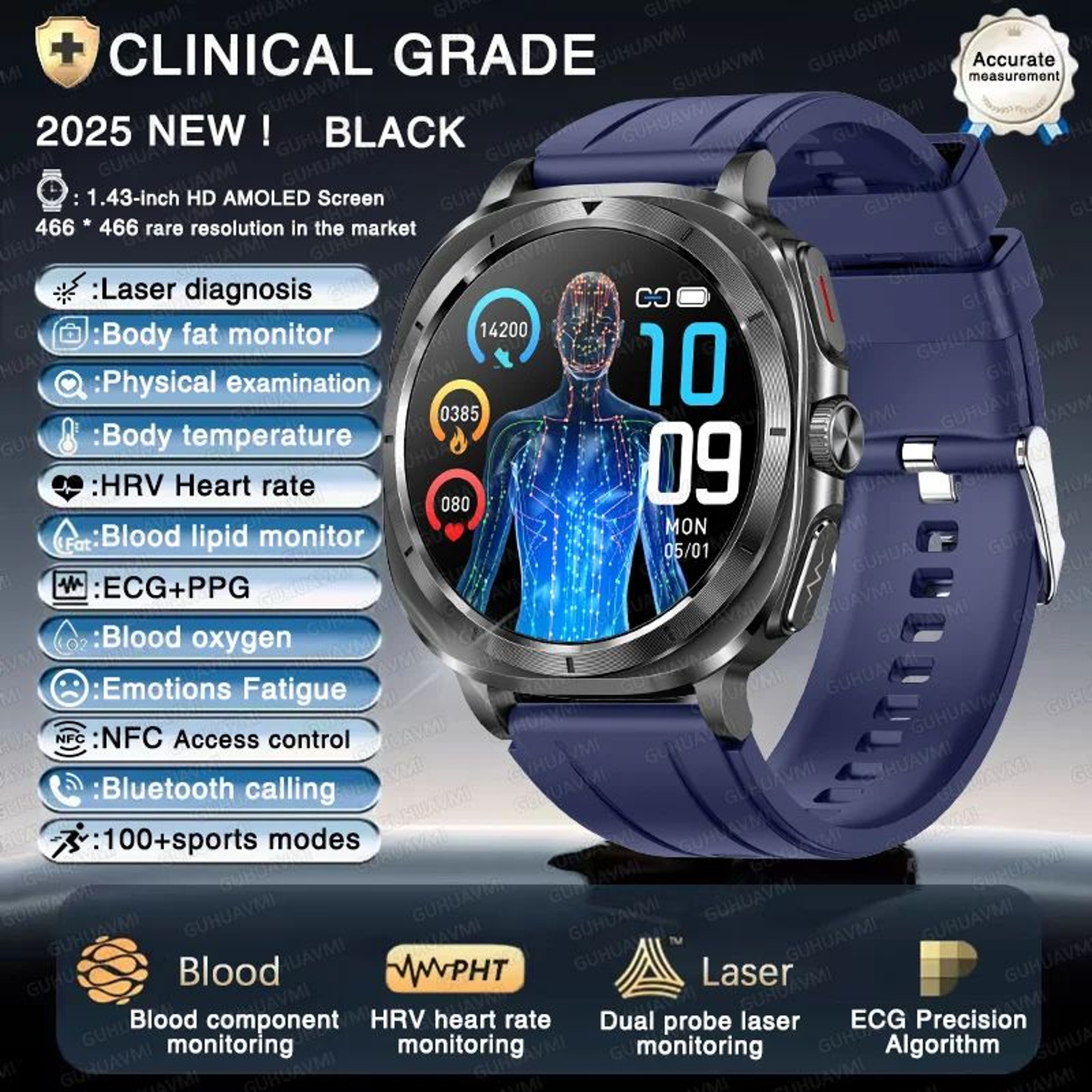 2025 AMOLED ECG Smart Watch  Bluetooth Call NFC Fitness  Wellness Tracker 7