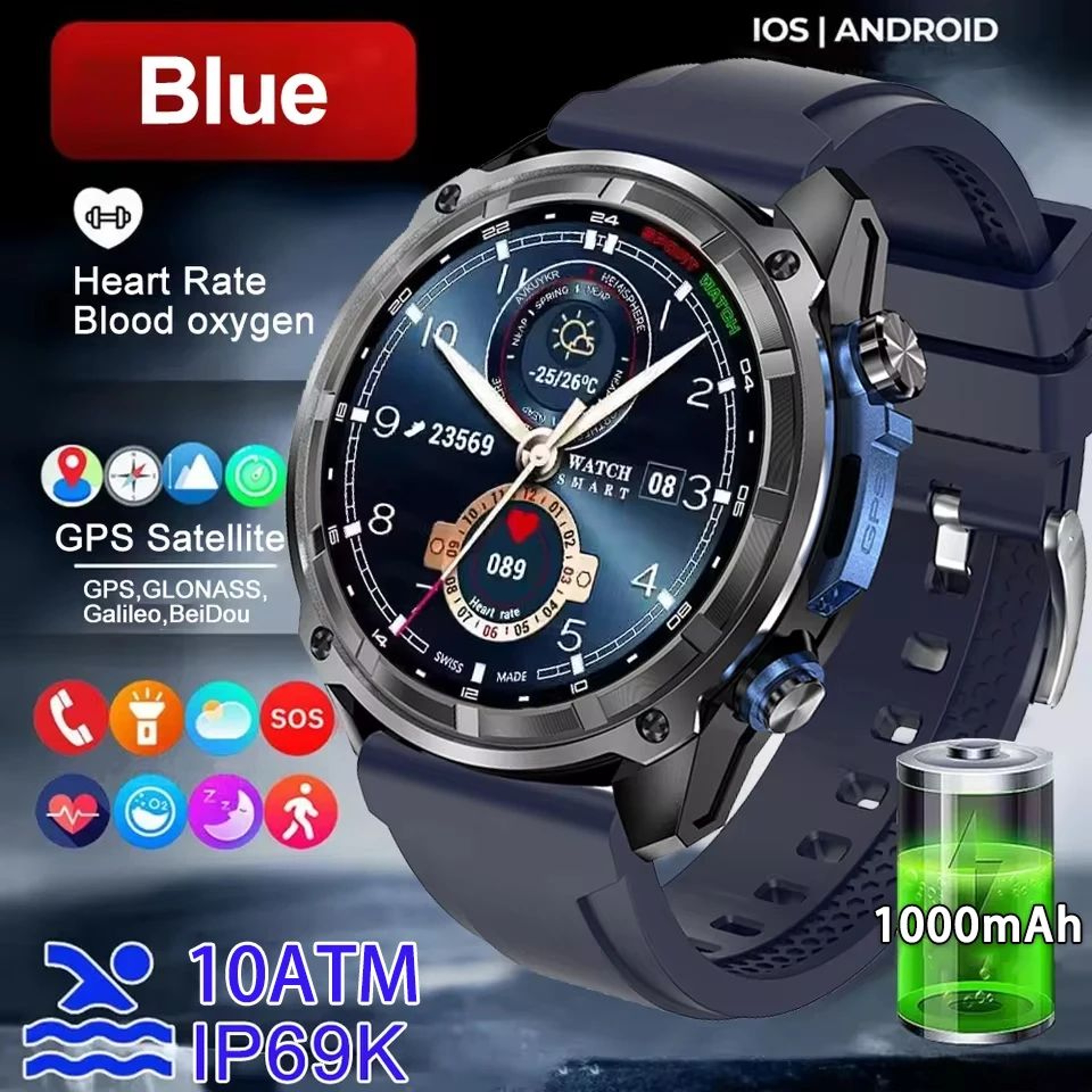2026 GPS Offline Map Smart Watch  AMOLED Military Waterproof Fitness Tracker With Bluetooth Call 6