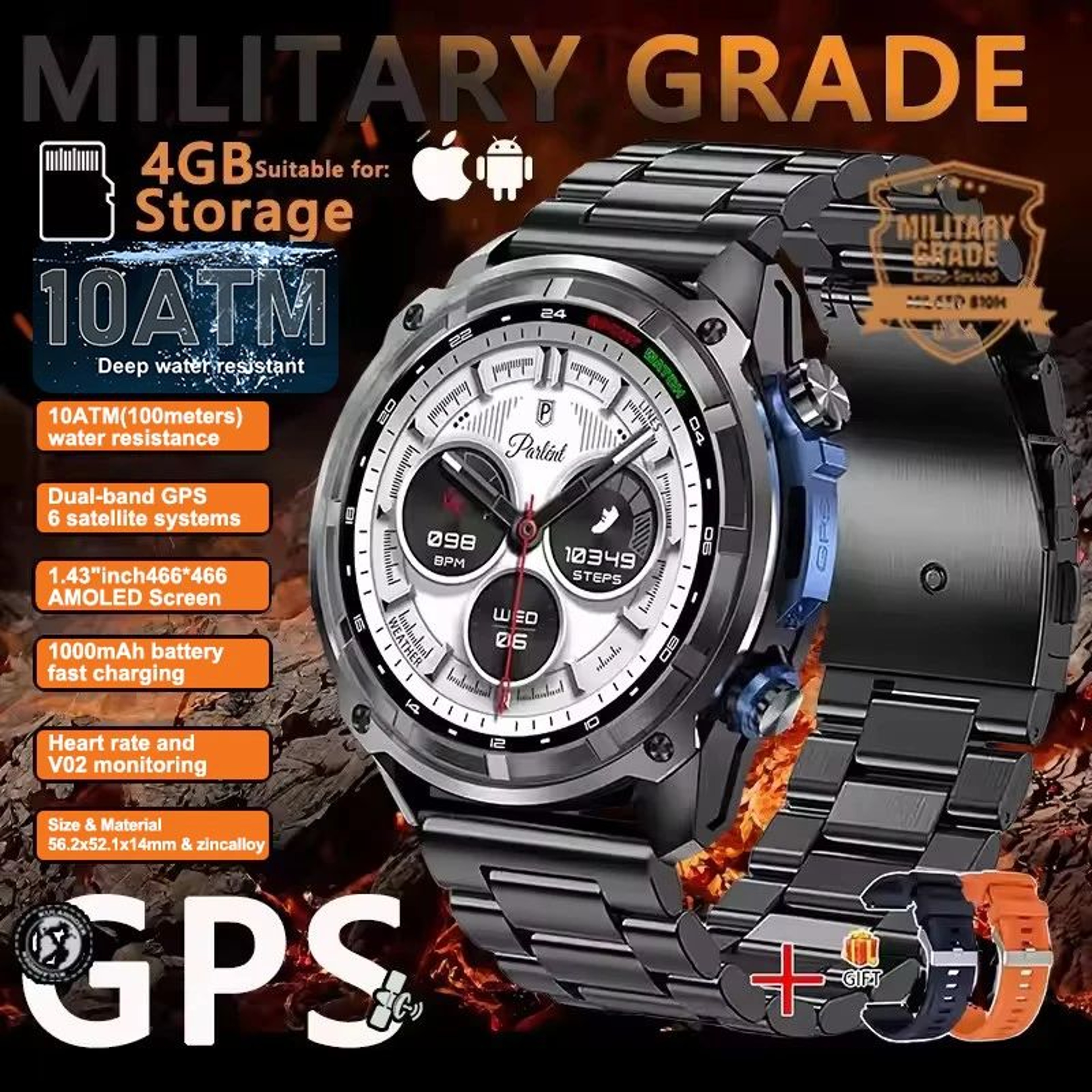 TRex3 Pro GPS Offline Map Smart Watch  AMOLED Military Waterproof Fitness Tracker With Bluetooth Ca 10