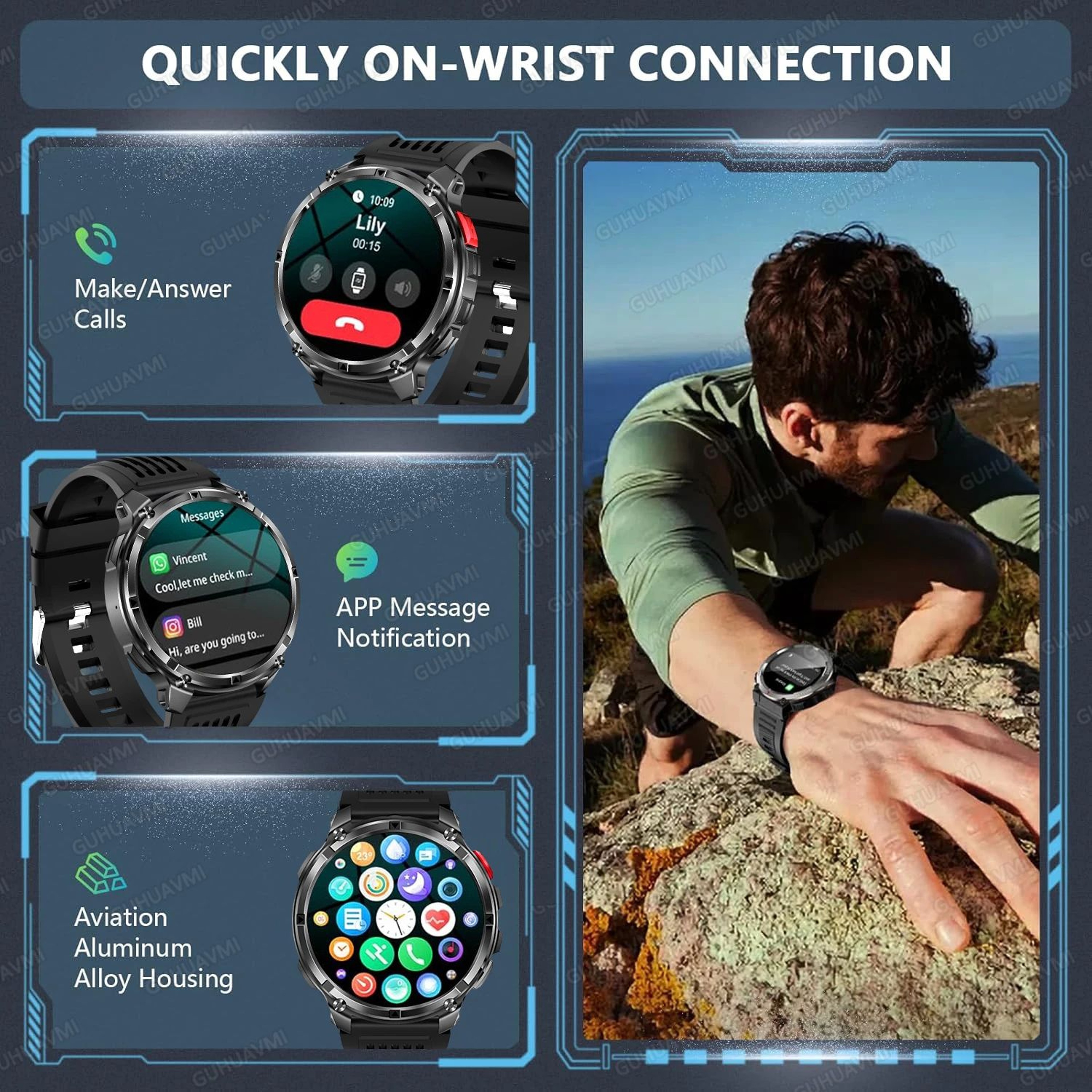 2026 TRex3 Pro Military GPS Smart Watch  1100mAh Rugged AMOLED Fitness Tracker With Bluetooth Call 3