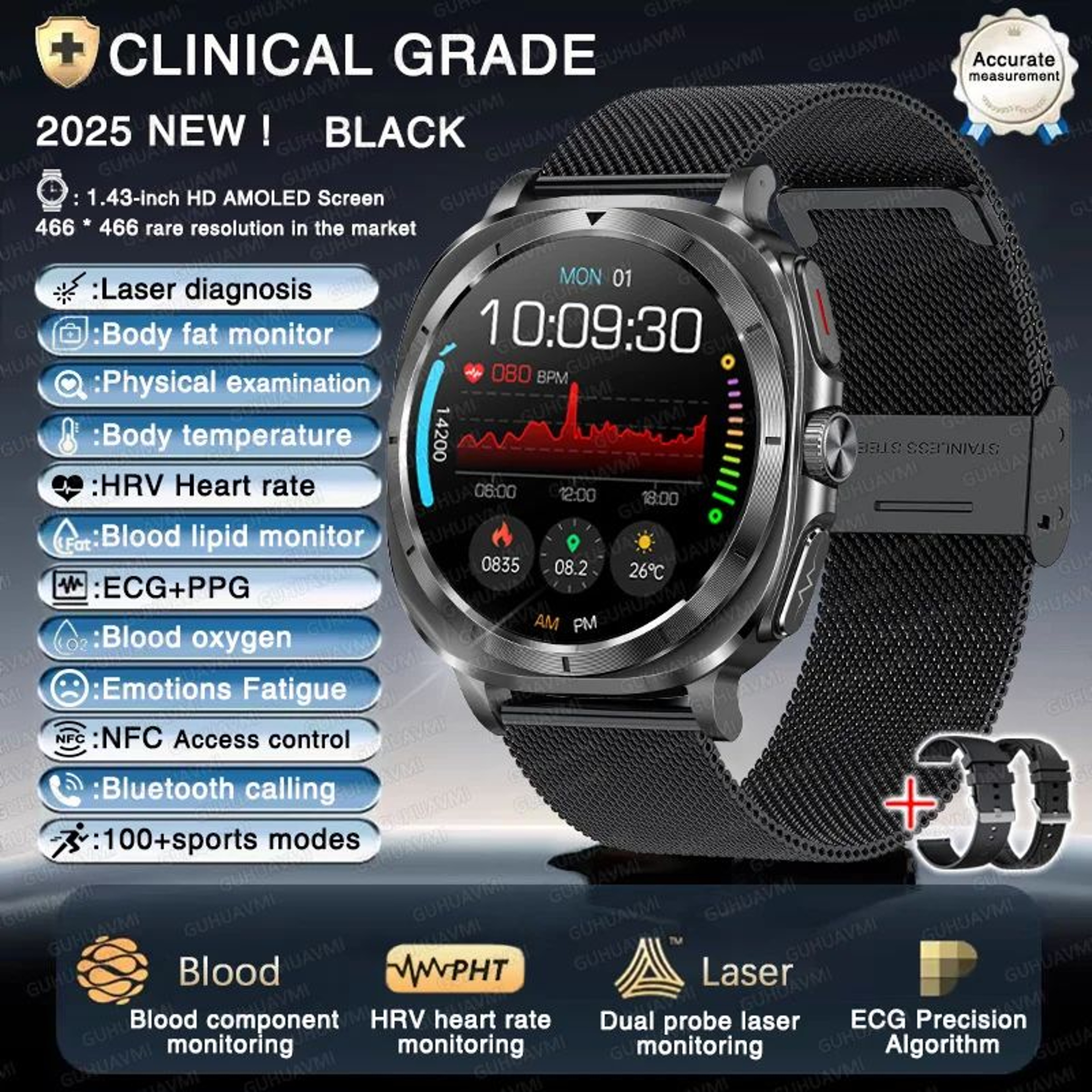2025 ECG Health Smart Watch  AMOLED Bluetooth Call Fitness Tracker With Body Analysis 11