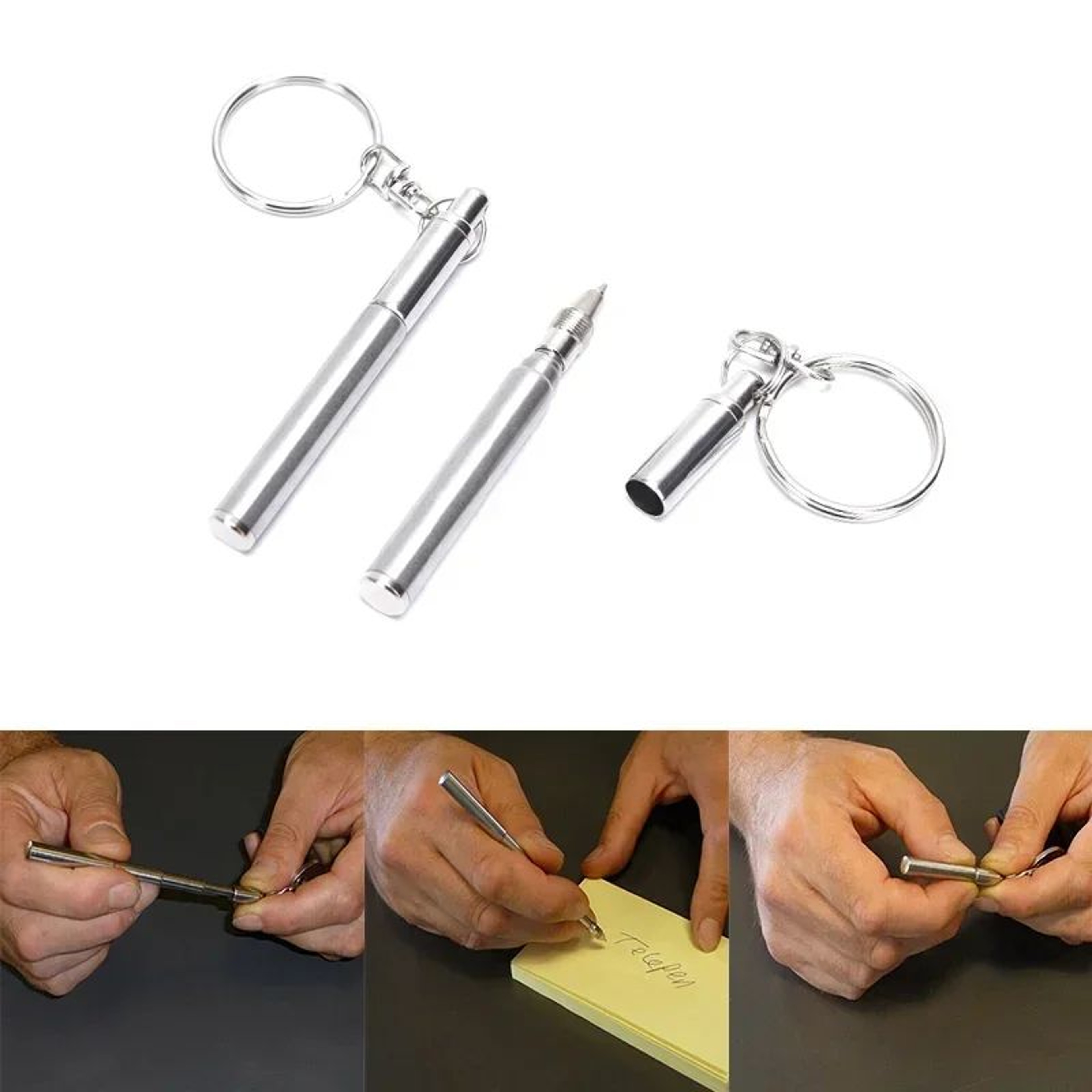 Mini Stainless Steel Telescopic Pen Keychain  Multifunction Ball Point Pen Key Ring Tool 1