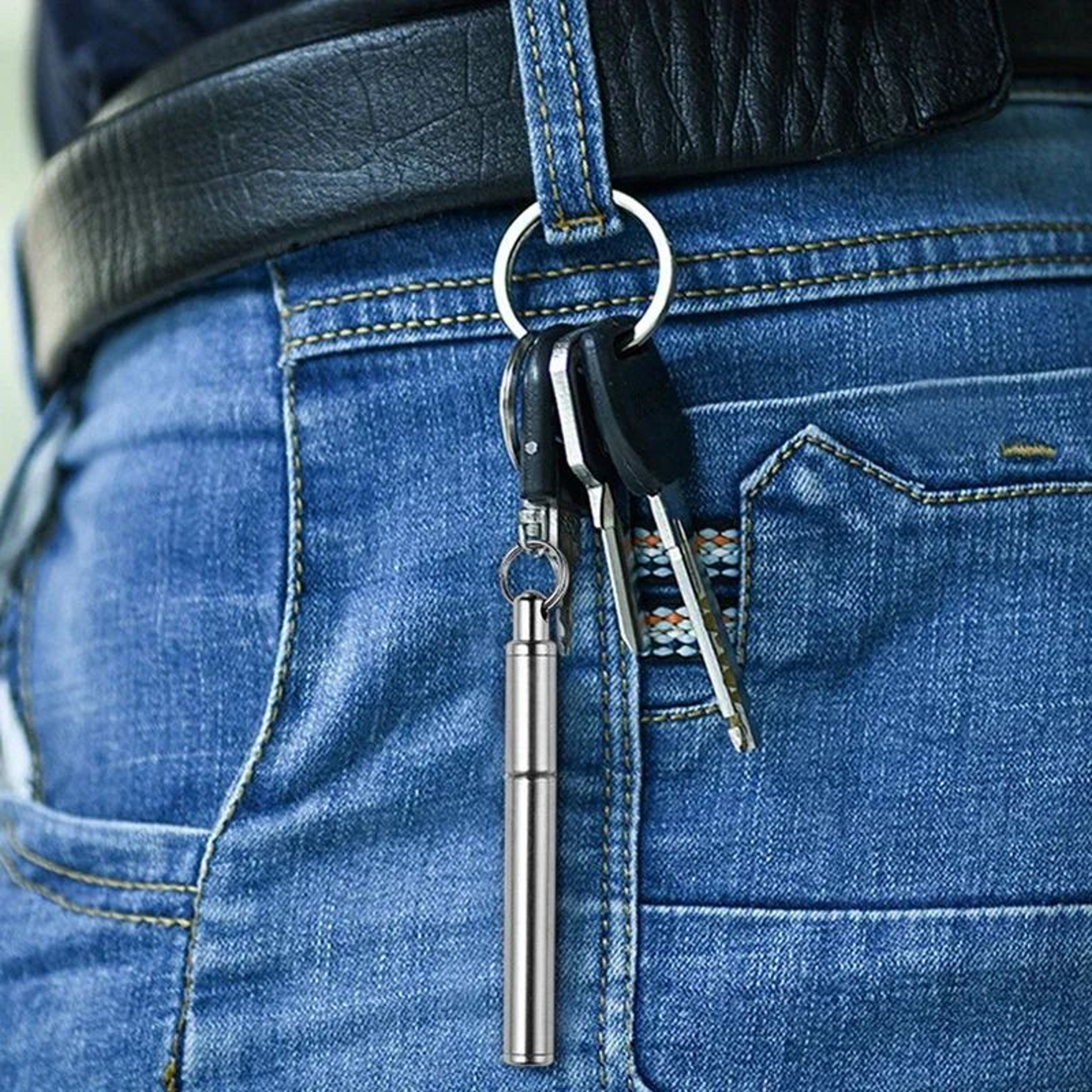 Mini Stainless Steel Telescopic Pen Keychain  Multifunction Ball Point Pen Key Ring Tool 3