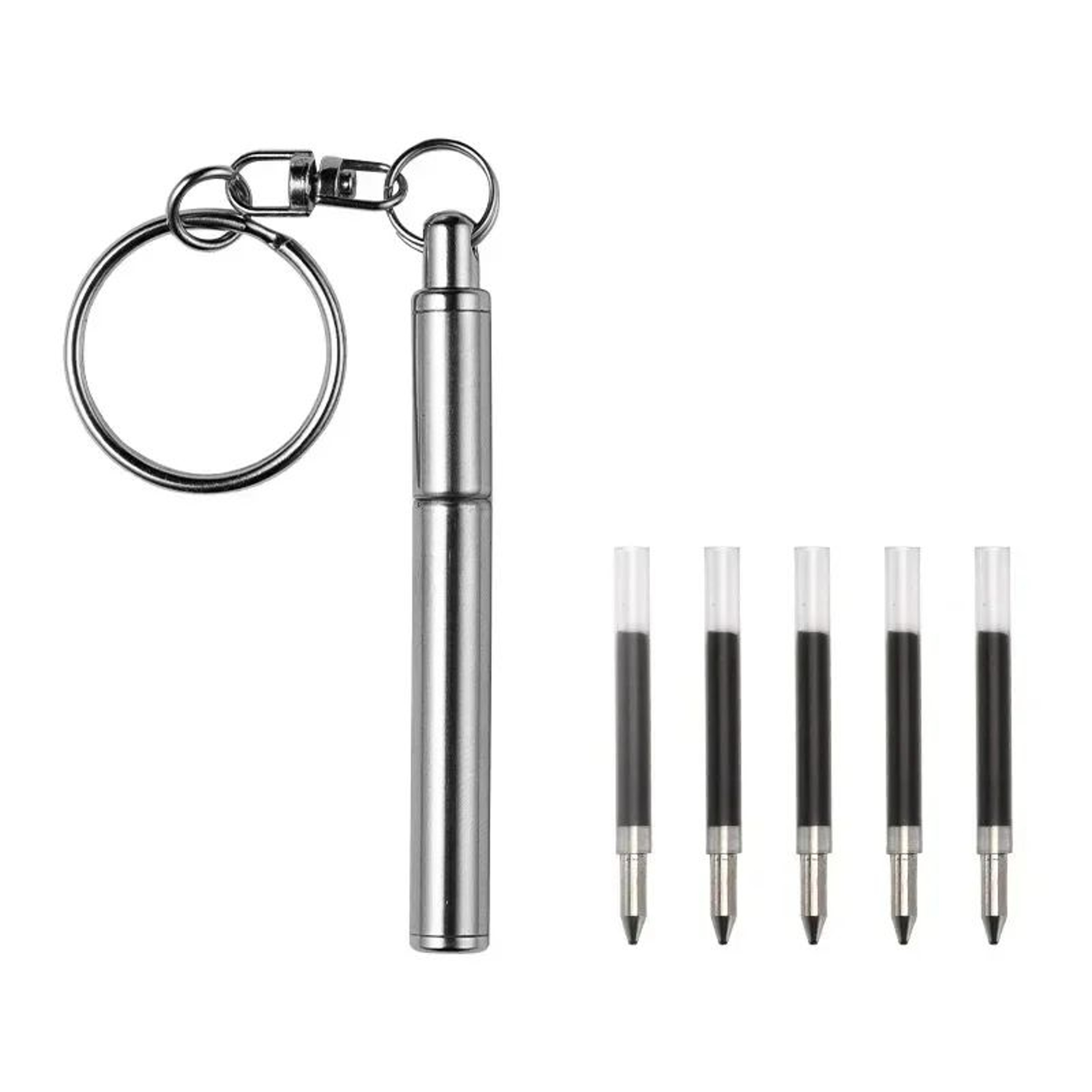 Mini Stainless Steel Telescopic Pen Keychain  Multifunction Ball Point Pen Key Ring Tool 8